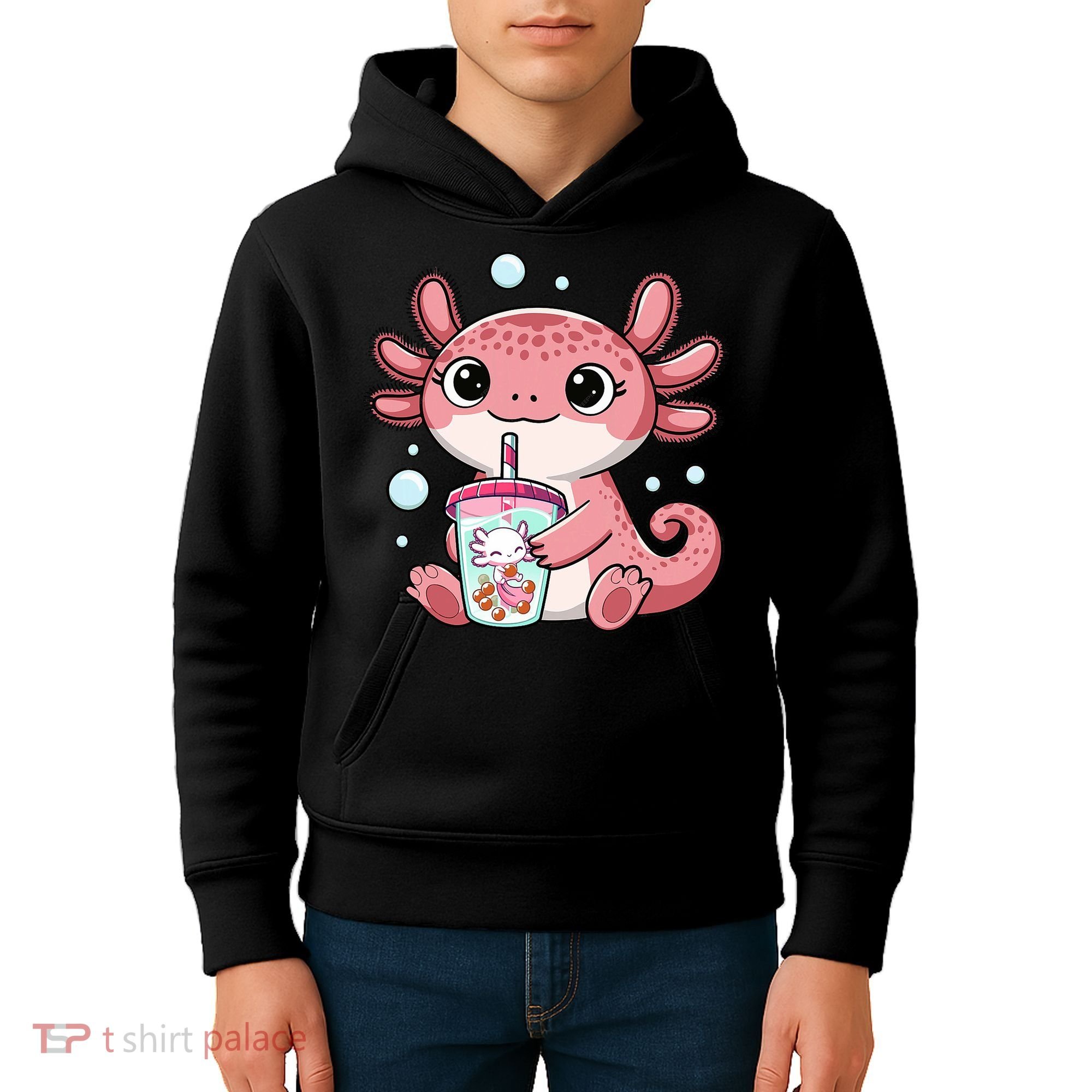 Axolotl Cute Kawaii Anime Boba Tea Kids Hoodie