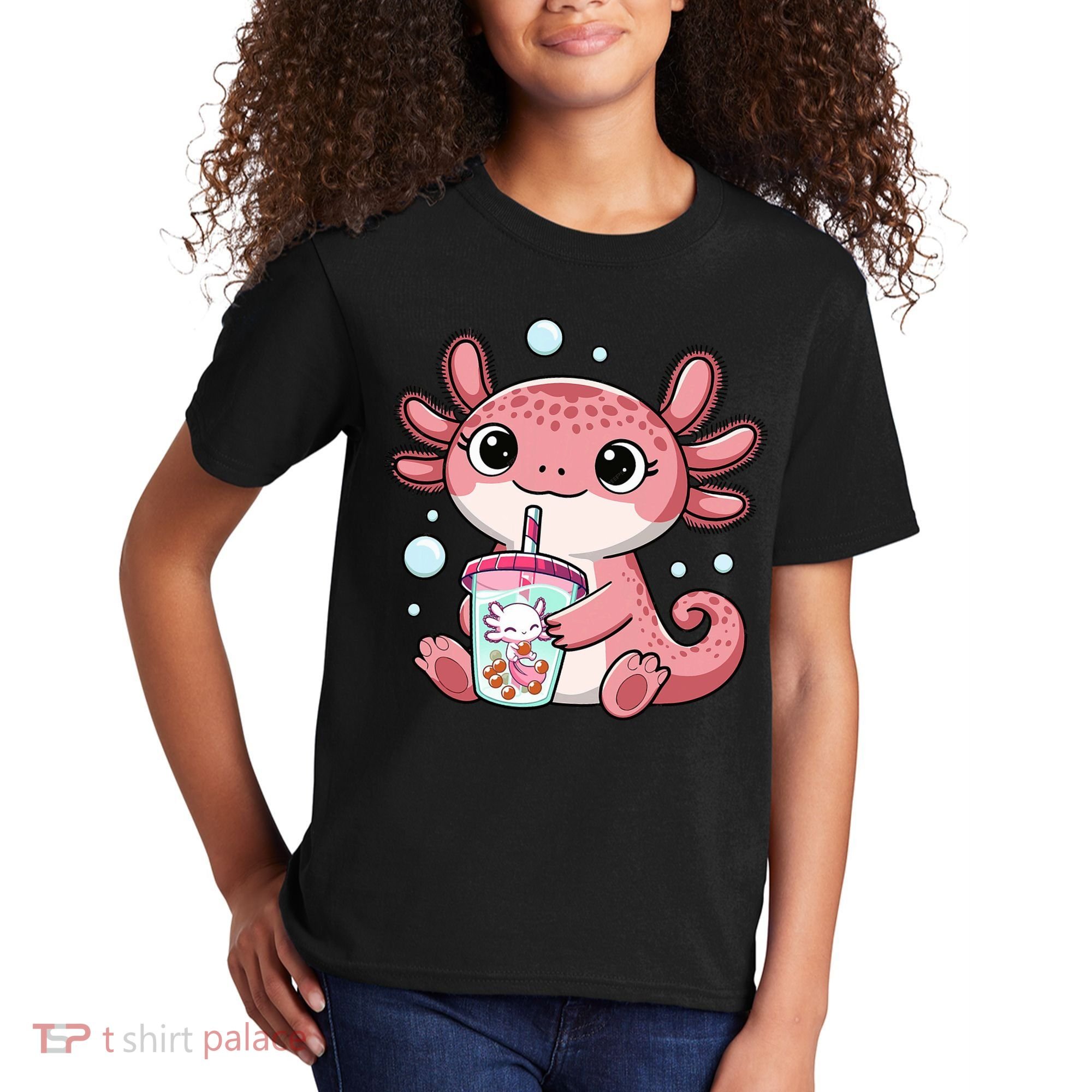 Axolotl Cute Kawaii Anime Boba Tea Kids T-Shirt