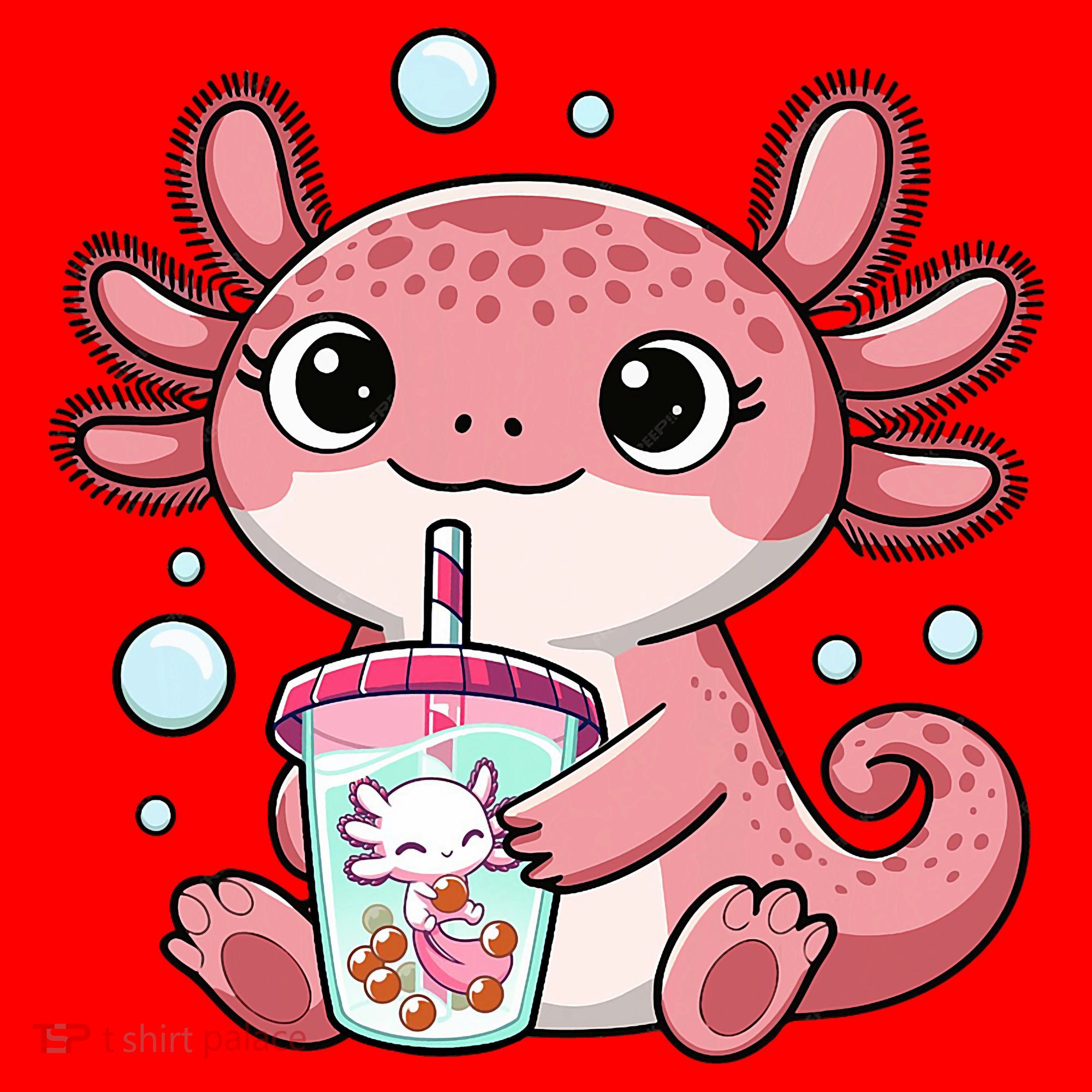 Axolotl Cute Kawaii Anime Boba Tea Santa Hat