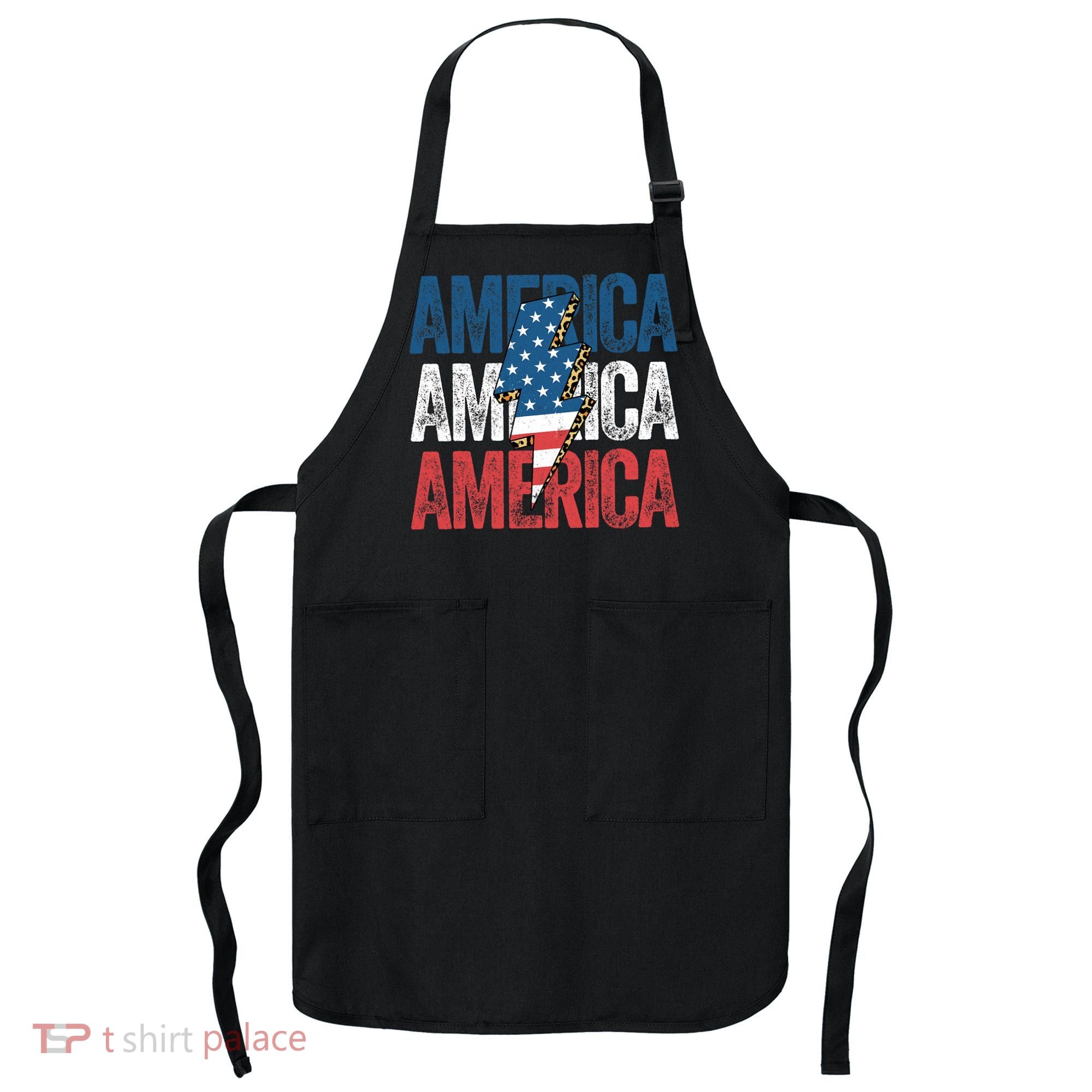 America Cheetah Leopard Lightning Bolt 4th Of July Apron