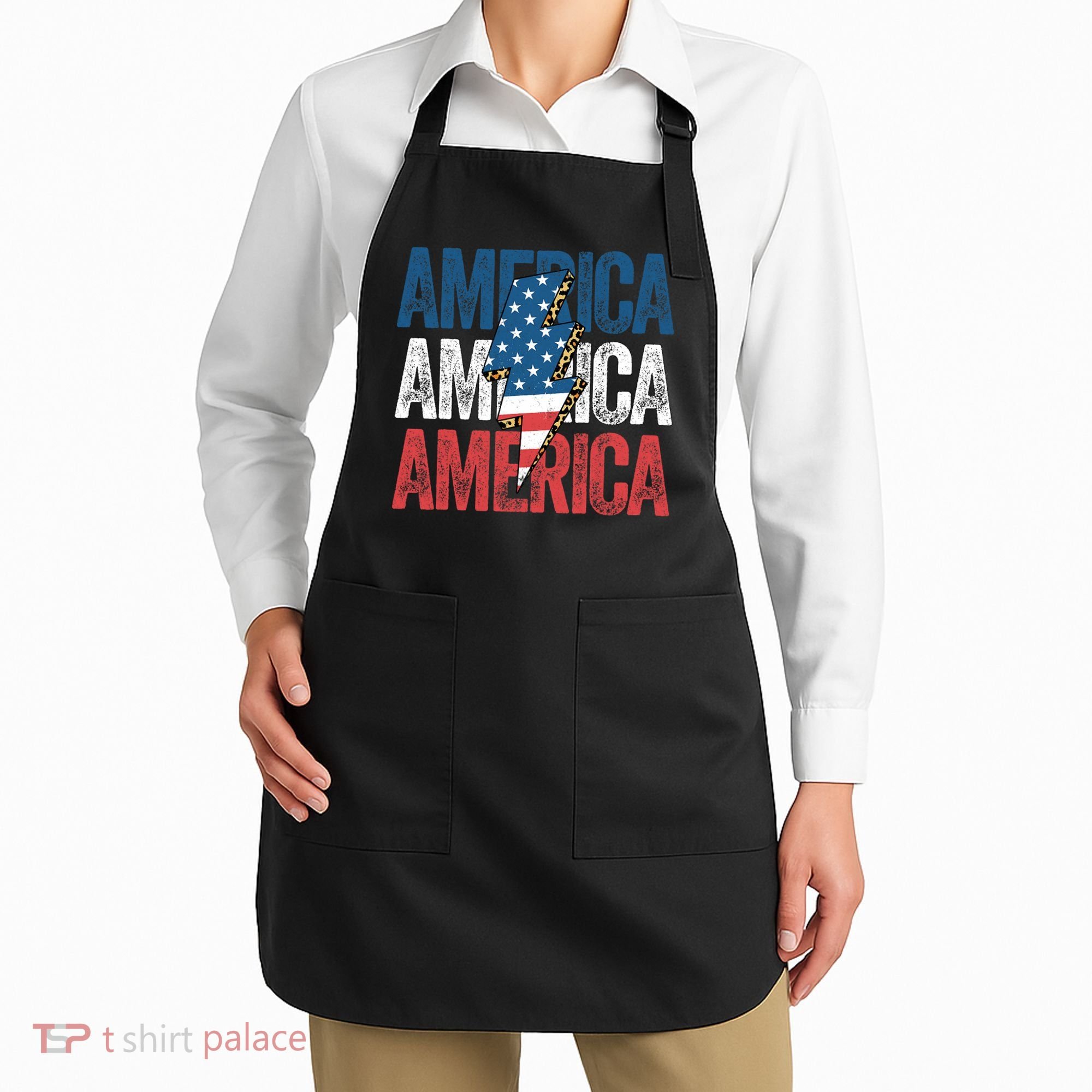 America Cheetah Leopard Lightning Bolt 4th Of July Apron