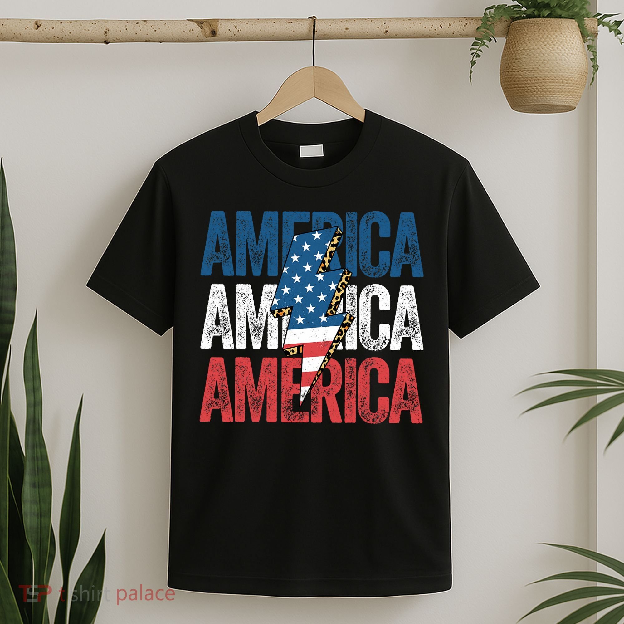 America Cheetah Leopard Lightning Bolt 4th Of July T-Shirt