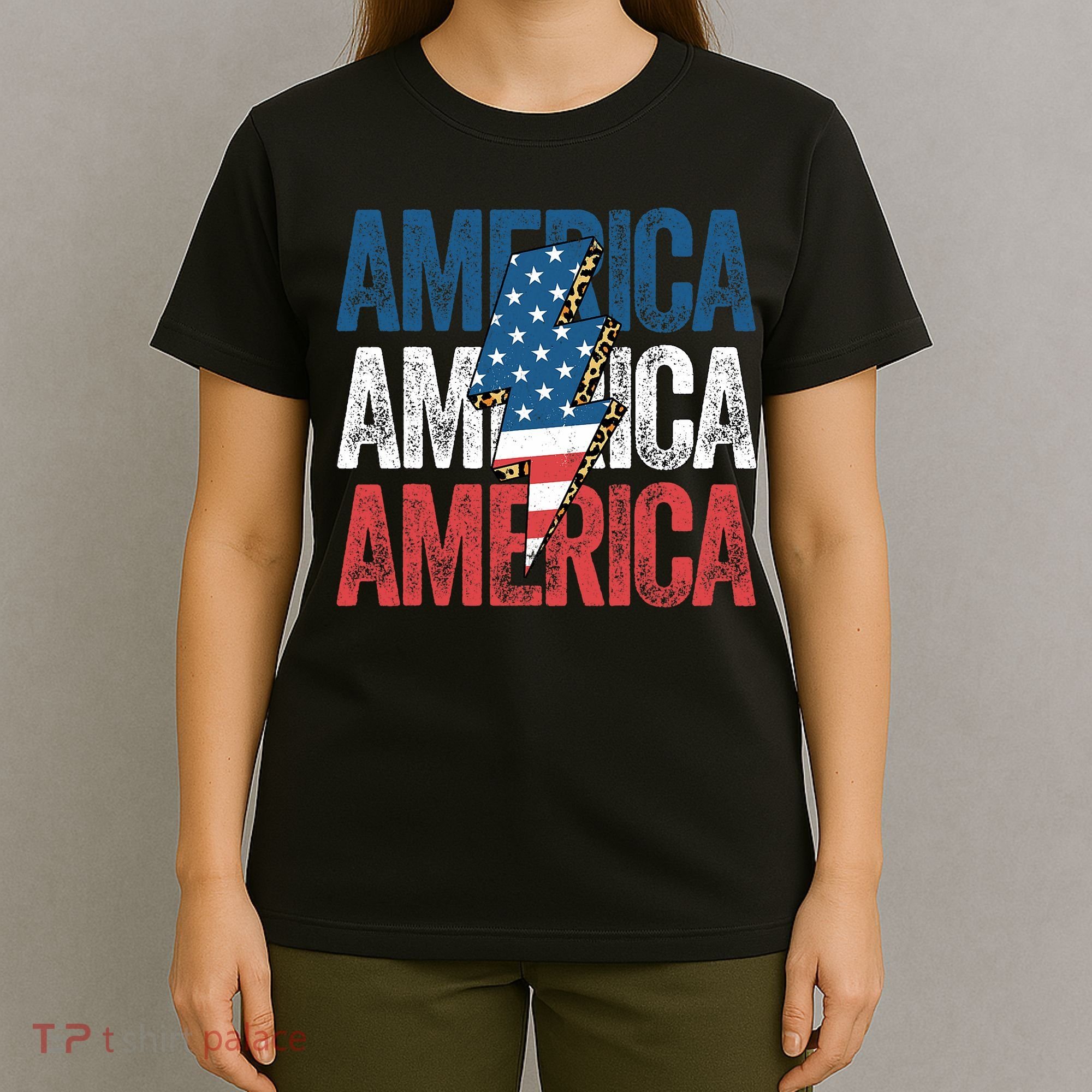 America Cheetah Leopard Lightning Bolt 4th Of July T-Shirt