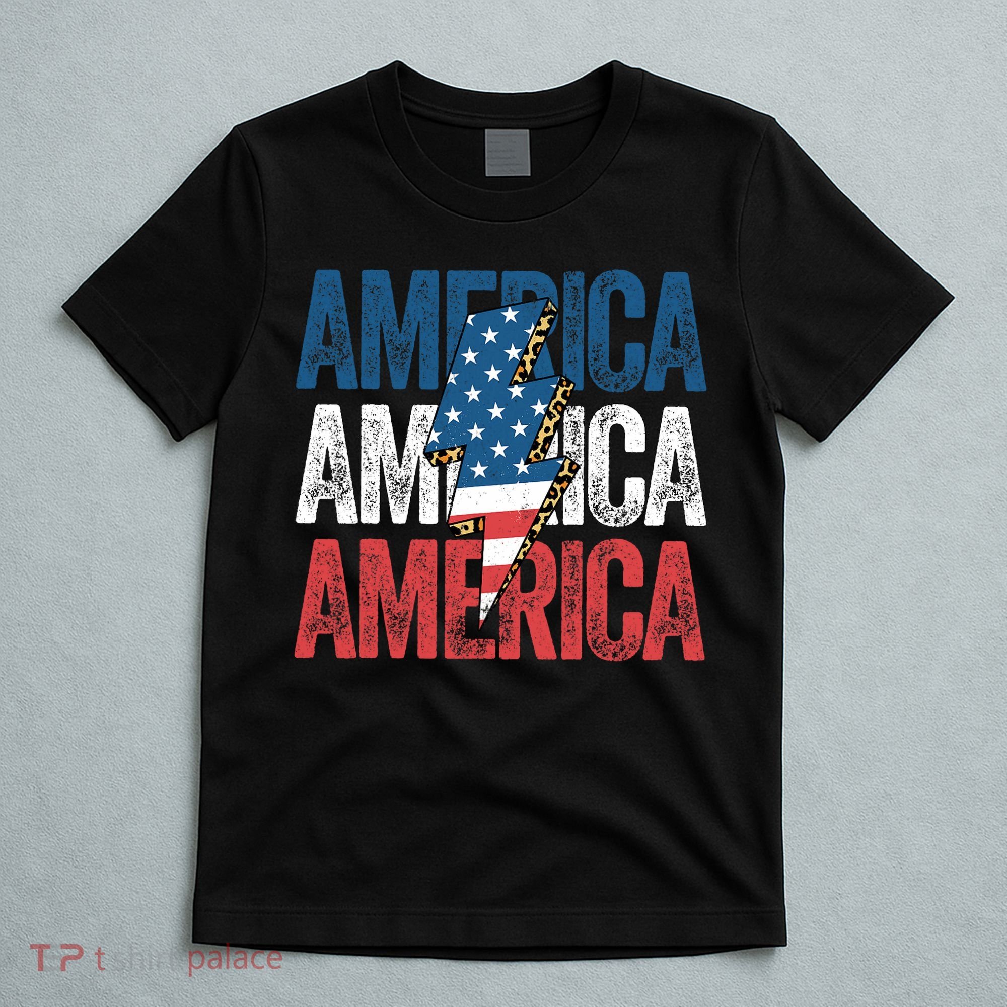 America Cheetah Leopard Lightning Bolt 4th Of July T-Shirt