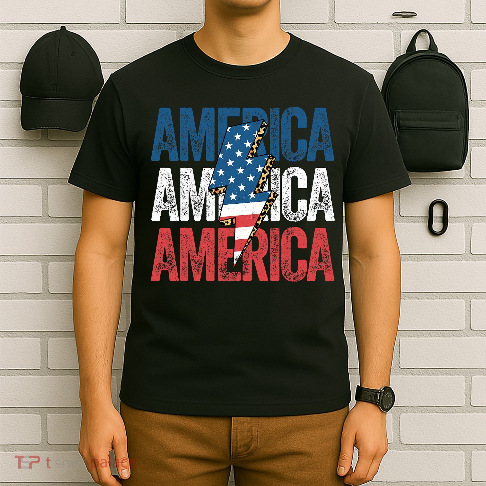 America Cheetah Leopard Lightning Bolt 4th Of July T-Shirt
