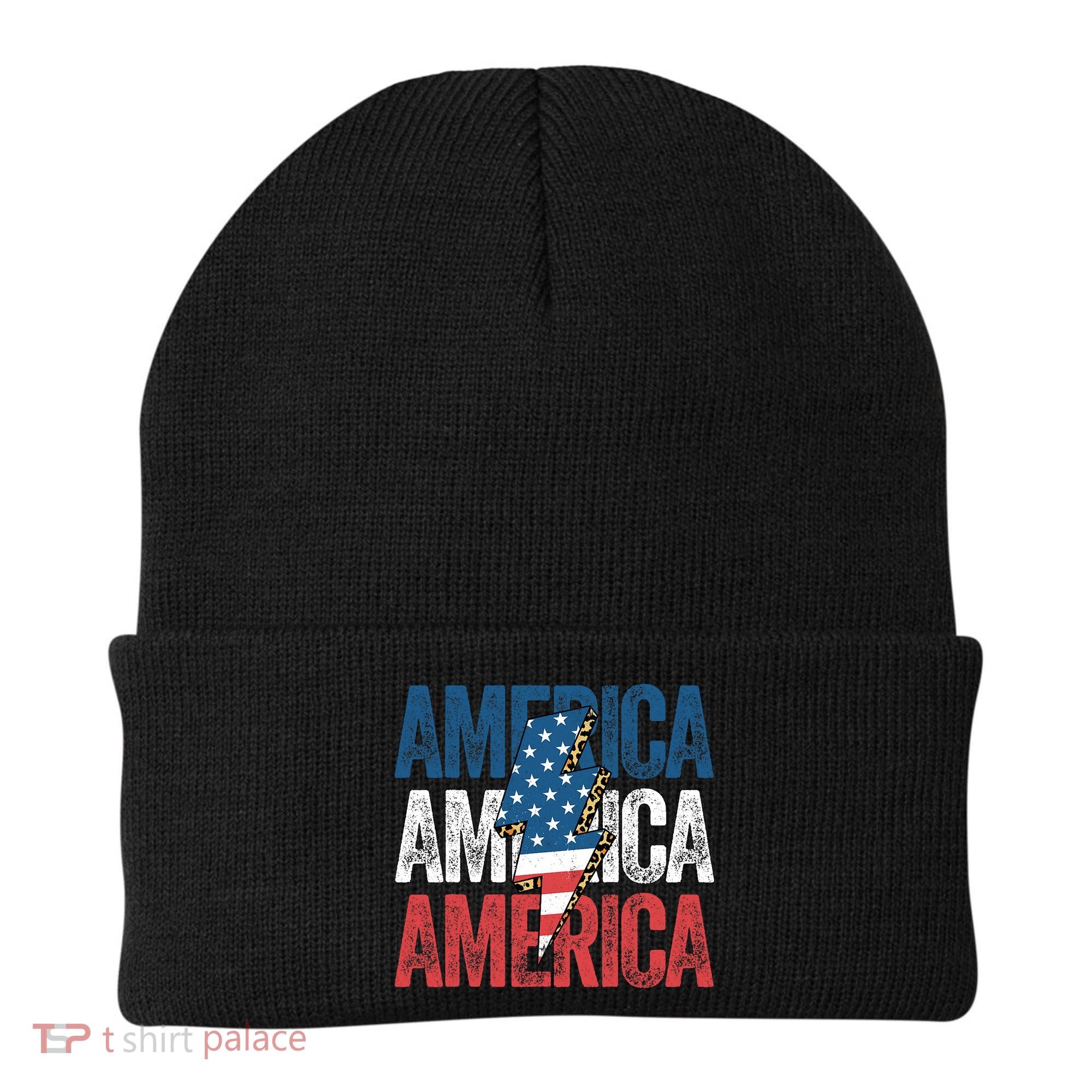 America Cheetah Leopard Lightning Bolt 4th Of July Beanie