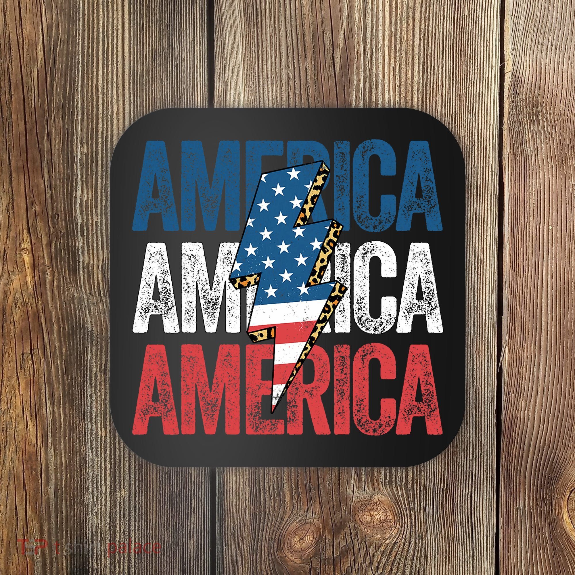America Cheetah Leopard Lightning Bolt 4th Of July Coaster
