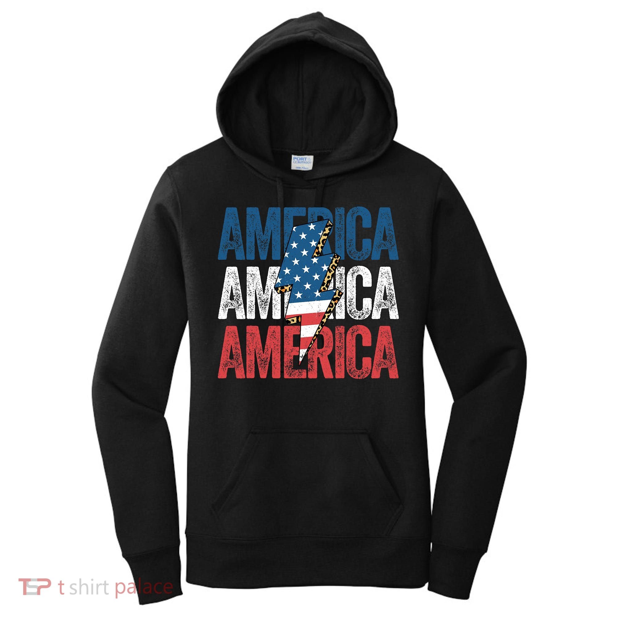 America Cheetah Leopard Lightning Bolt 4th Of July Women's Hoodie