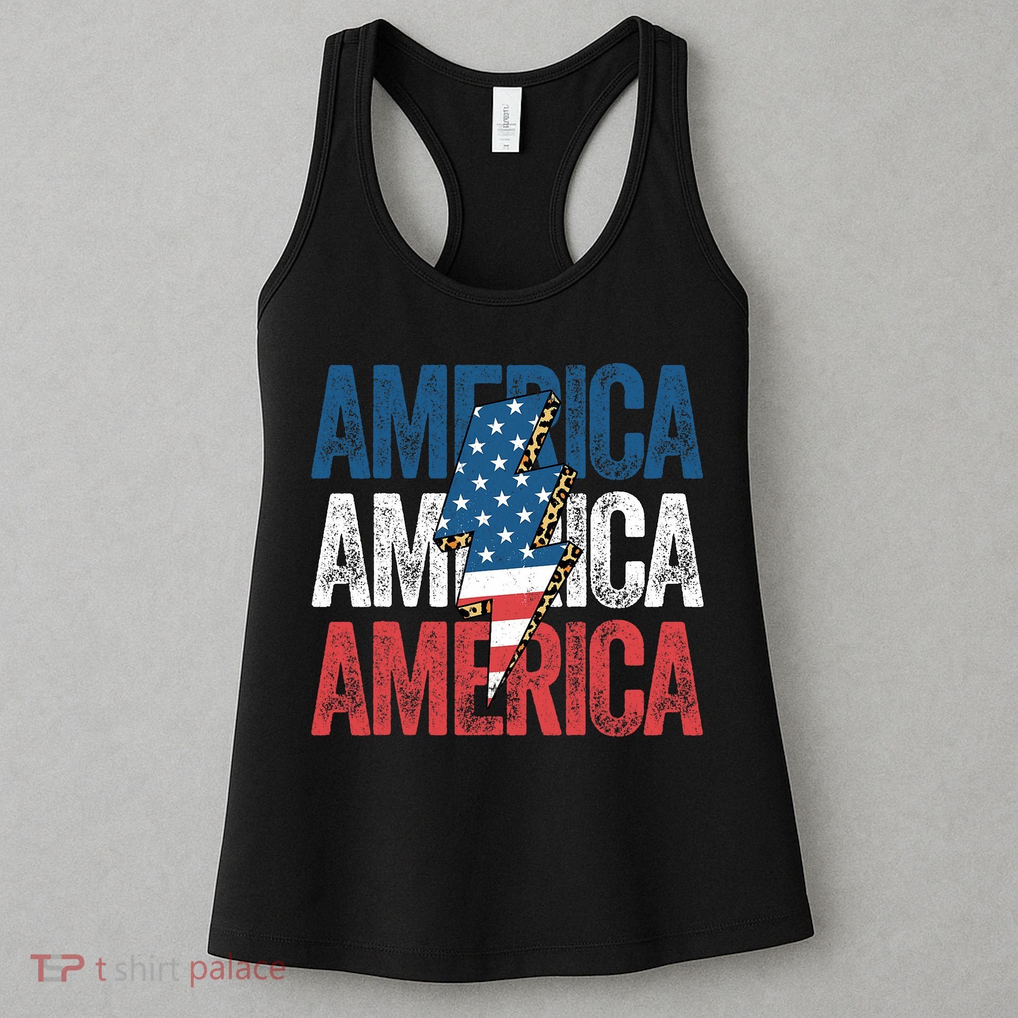 America Cheetah Leopard Lightning Bolt 4th Of July Women's Tank Top