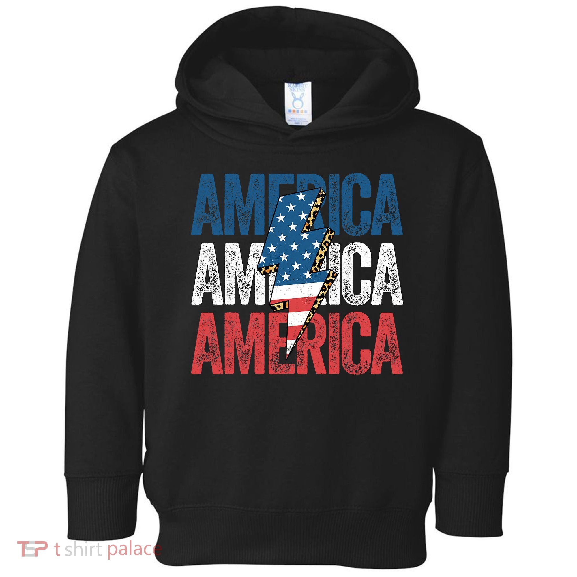 America Cheetah Leopard Lightning Bolt 4th Of July Toddler Hoodie
