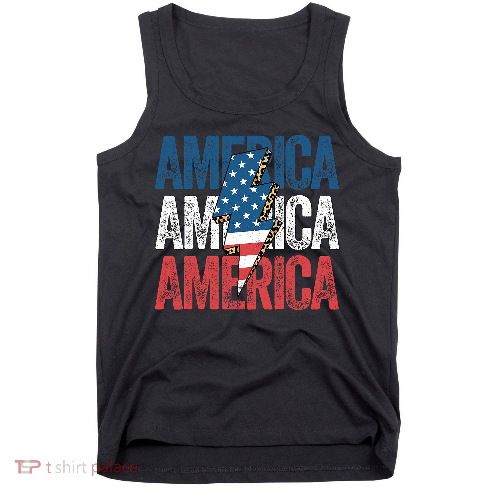 America Cheetah Leopard Lightning Bolt 4th Of July Tank Top