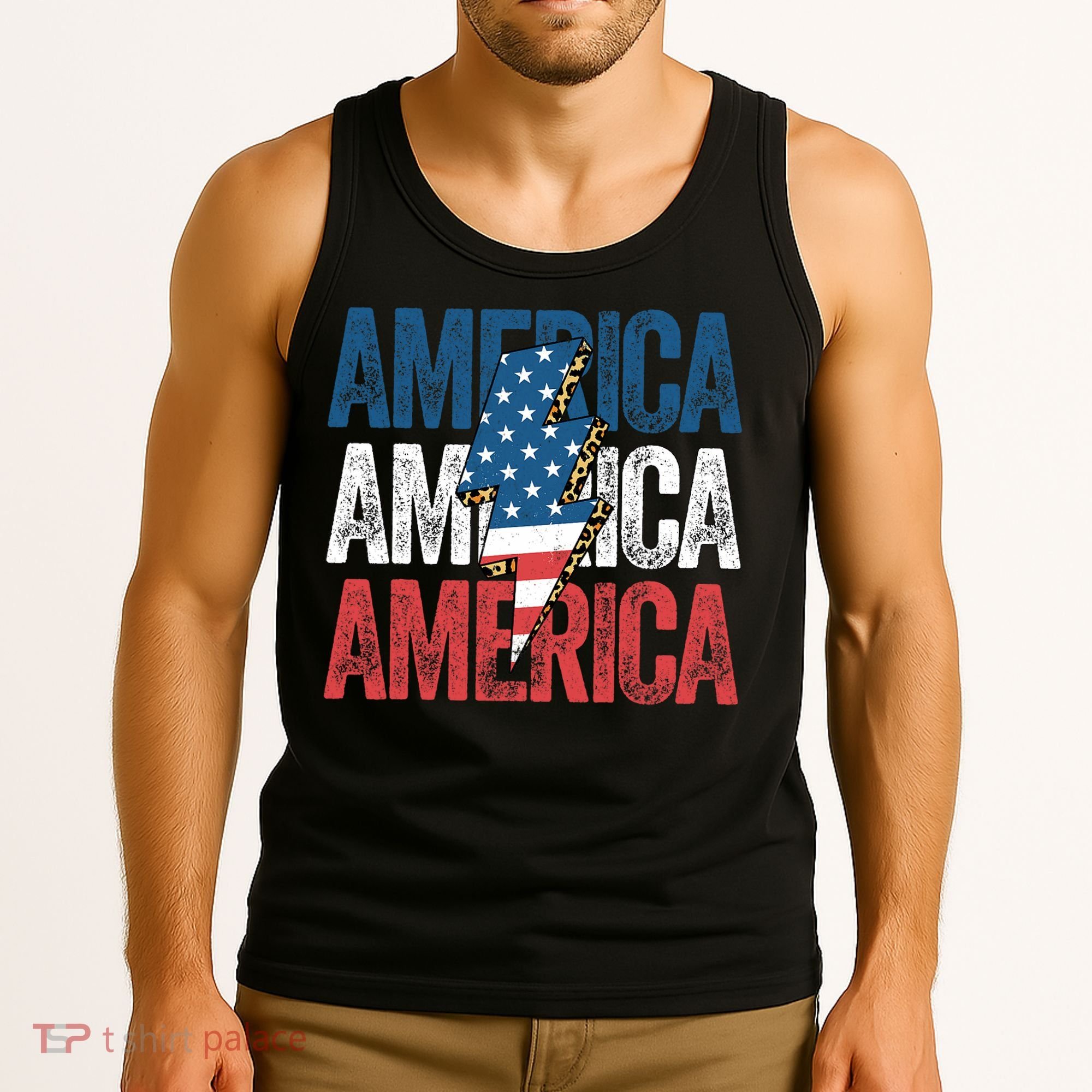 America Cheetah Leopard Lightning Bolt 4th Of July Tank Top