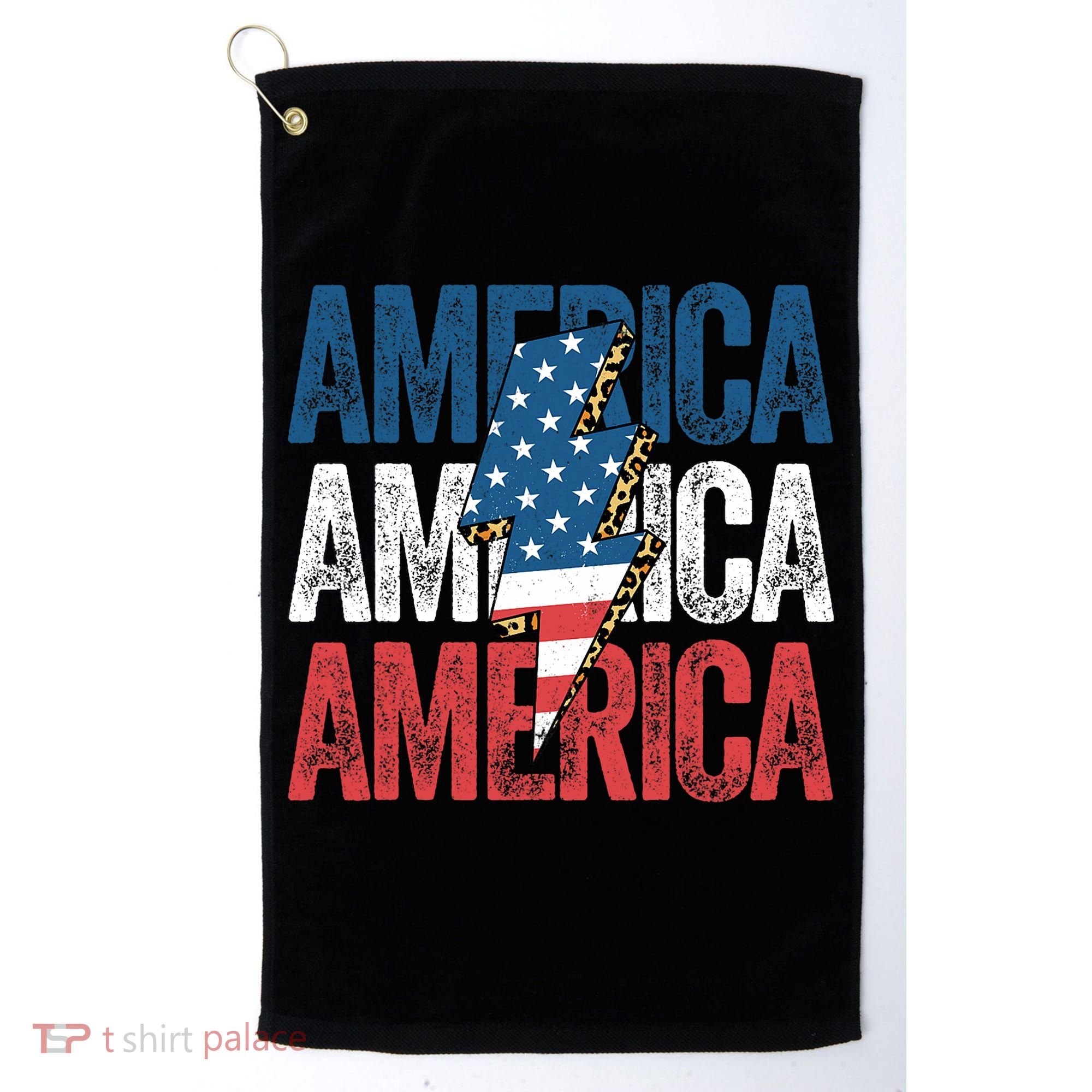 America Cheetah Leopard Lightning Bolt 4th Of July Golf Towel