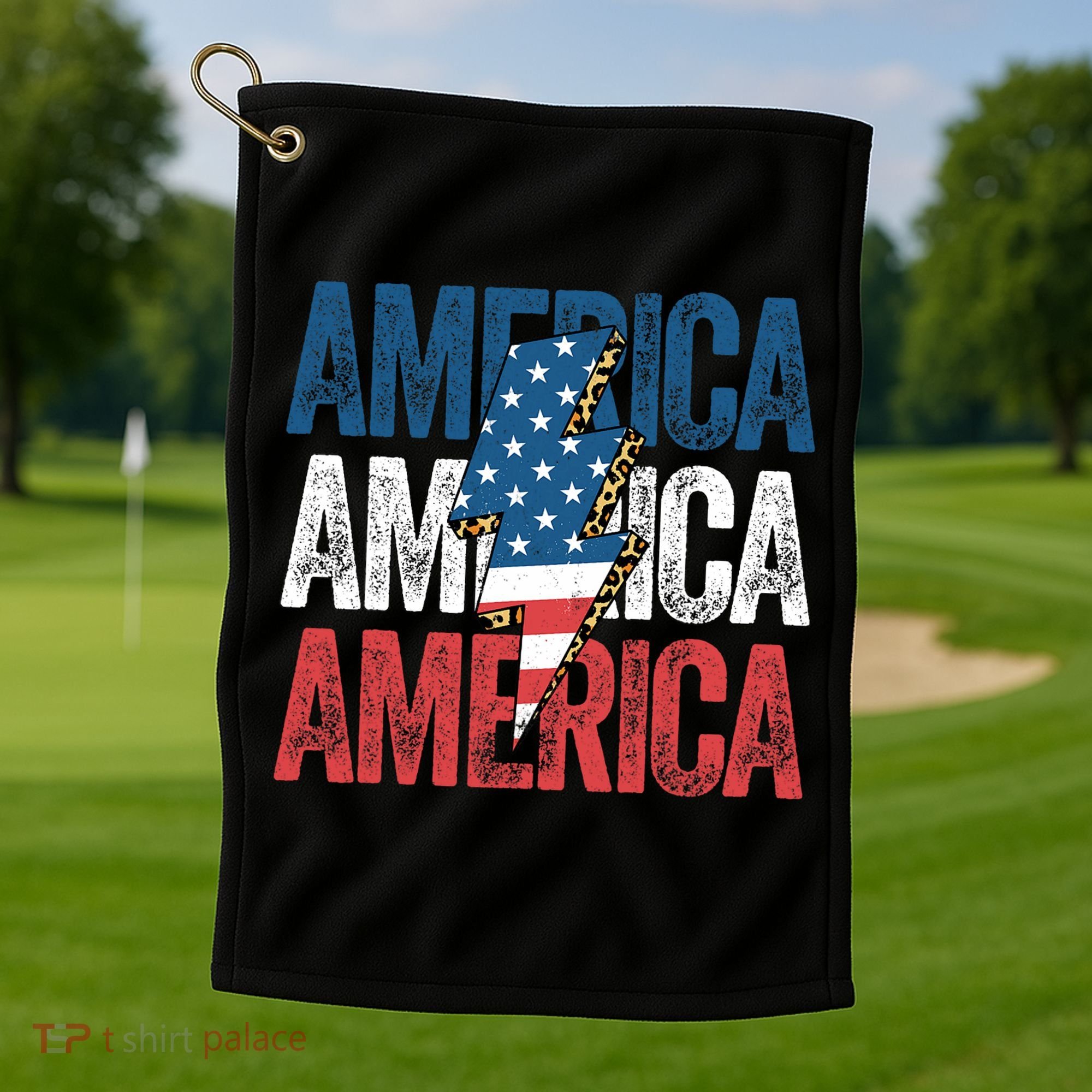 America Cheetah Leopard Lightning Bolt 4th Of July Golf Towel