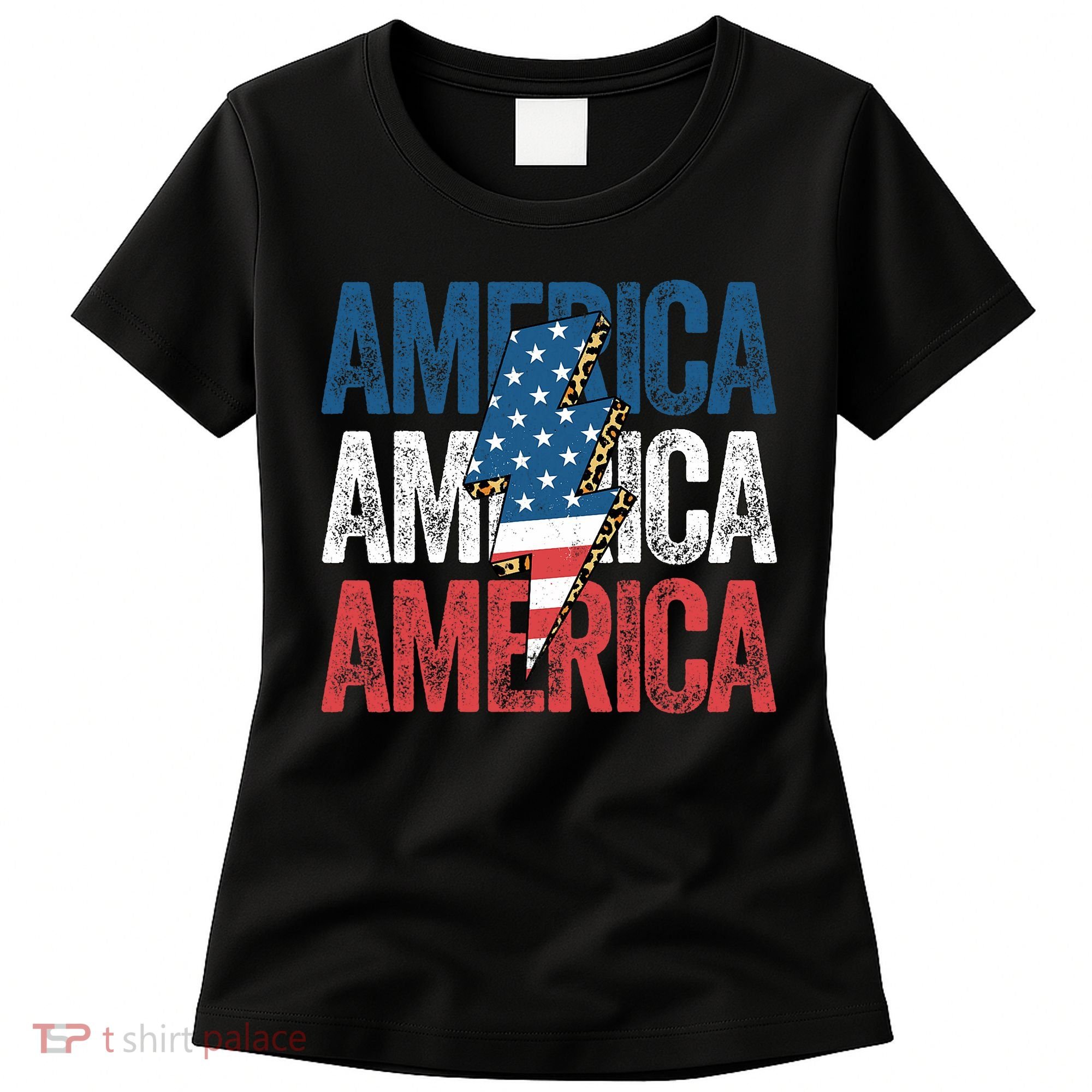 America Cheetah Leopard Lightning Bolt 4th Of July Women's T-Shirt