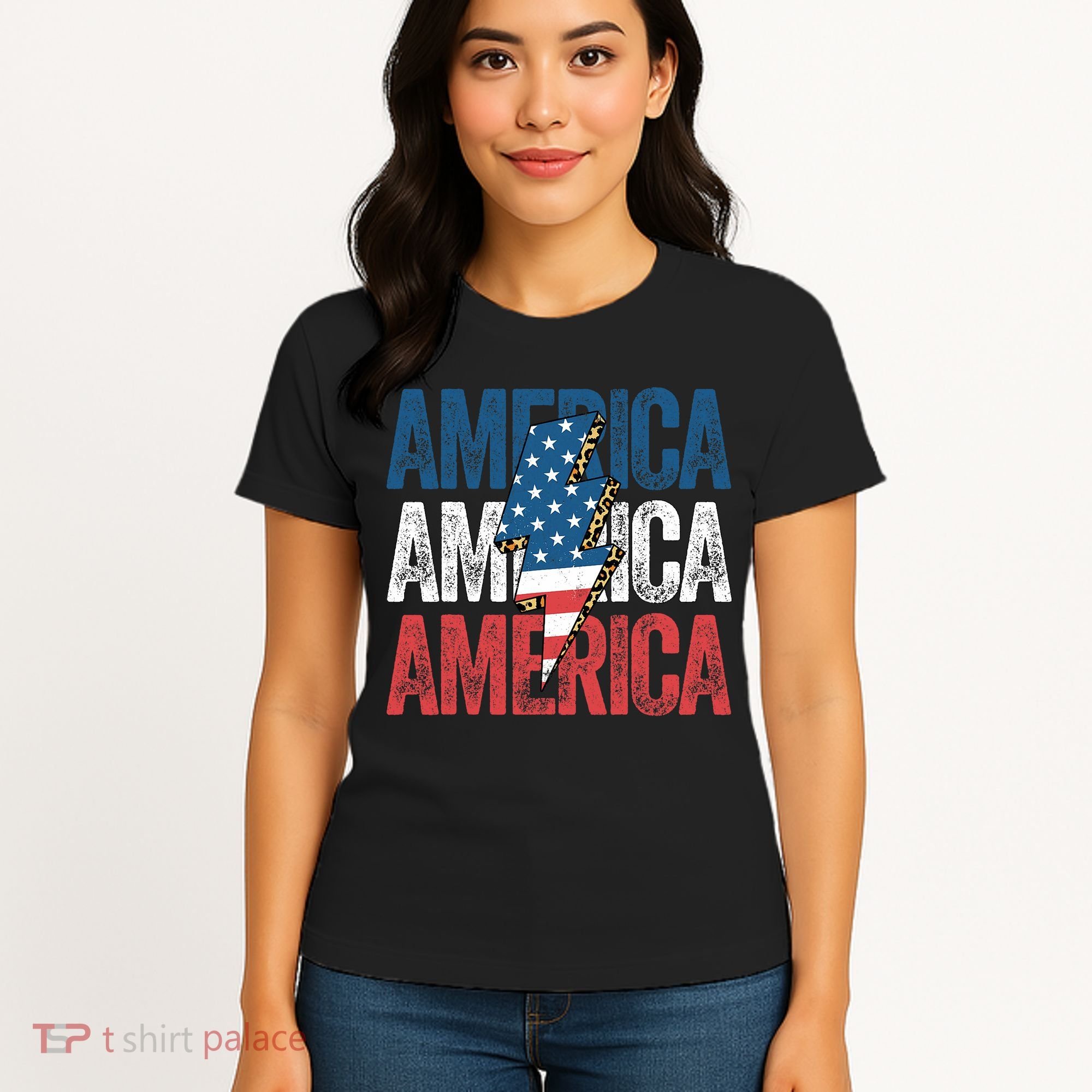 America Cheetah Leopard Lightning Bolt 4th Of July Women's T-Shirt