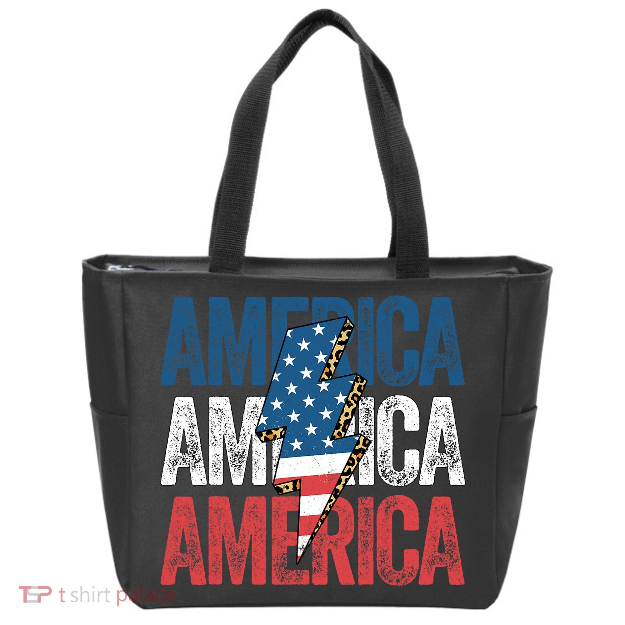 America Cheetah Leopard Lightning Bolt 4th Of July Tote Bag
