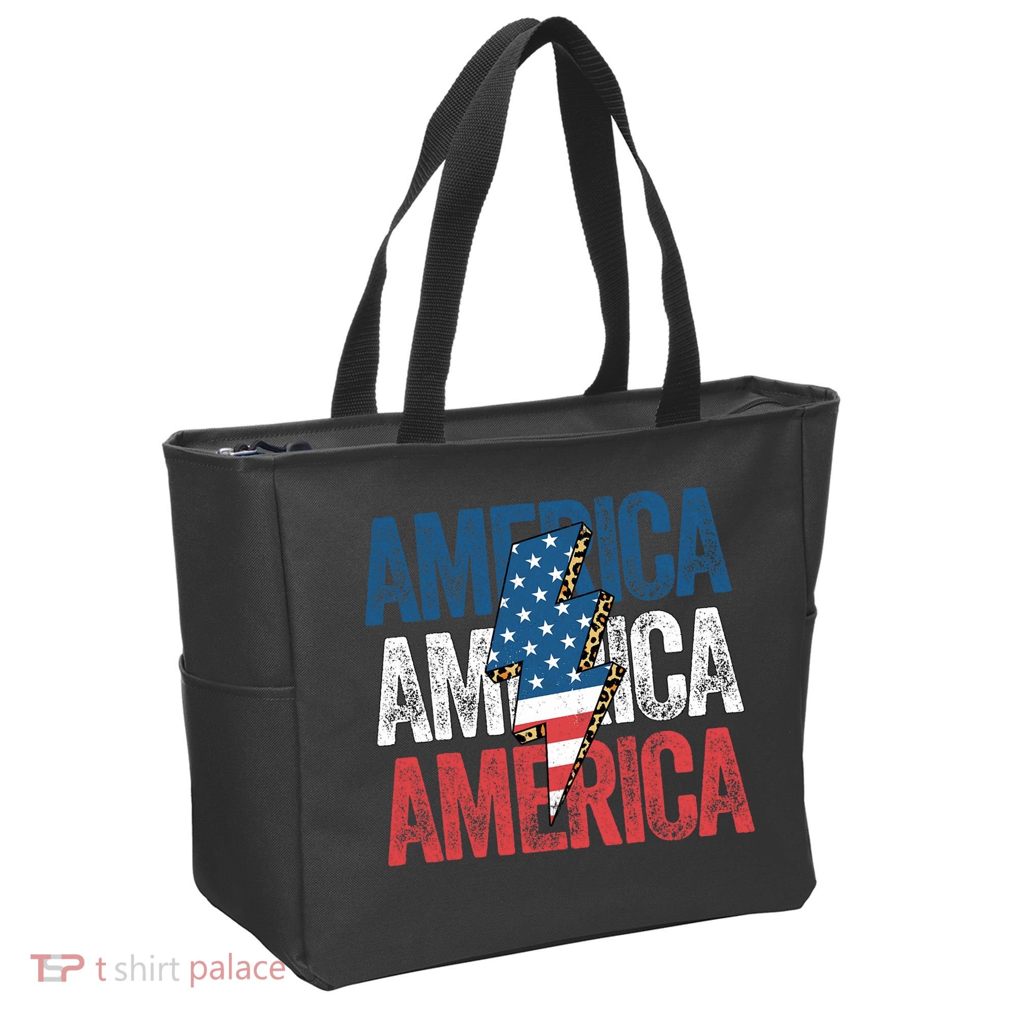 America Cheetah Leopard Lightning Bolt 4th Of July Tote Bag