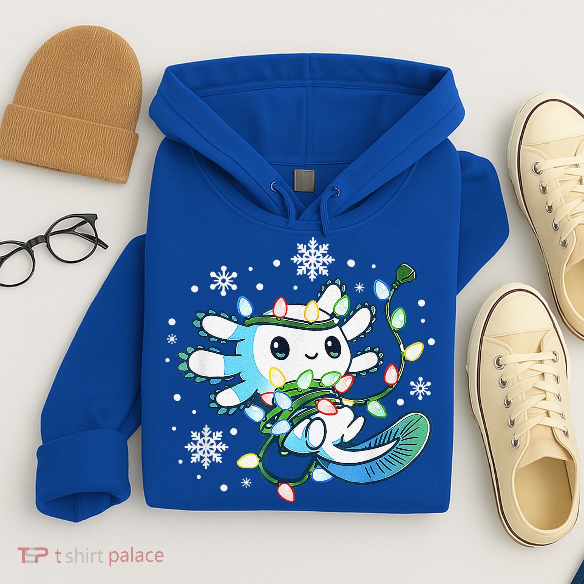 Axolotl Christmas Lights Xmas Tree Pajamas Hoodie