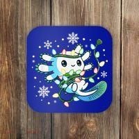 Axolotl Christmas Lights Xmas Tree Pajamas Coaster thumb 0