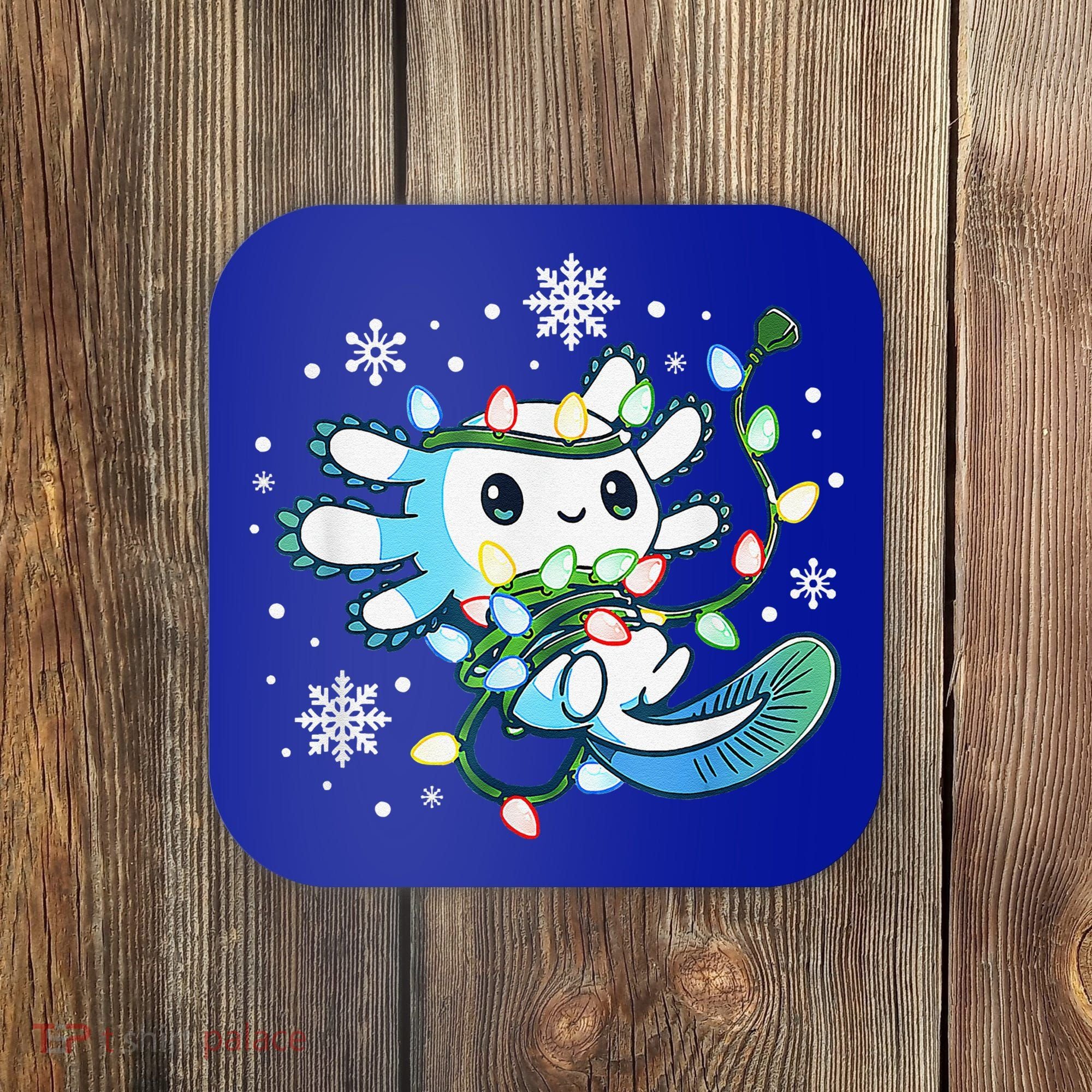 Axolotl Christmas Lights Xmas Tree Pajamas Coaster