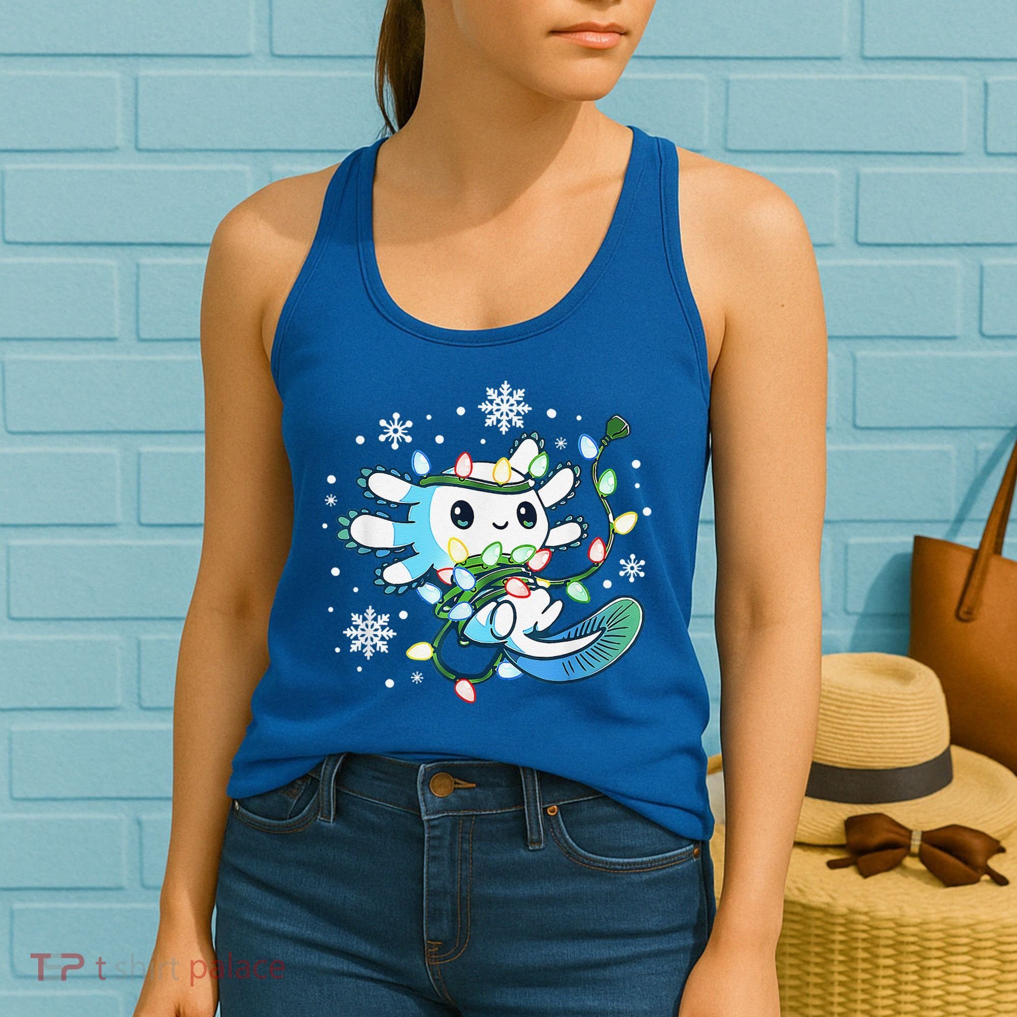 Axolotl Christmas Lights Xmas Tree Pajamas Women's Tank Top