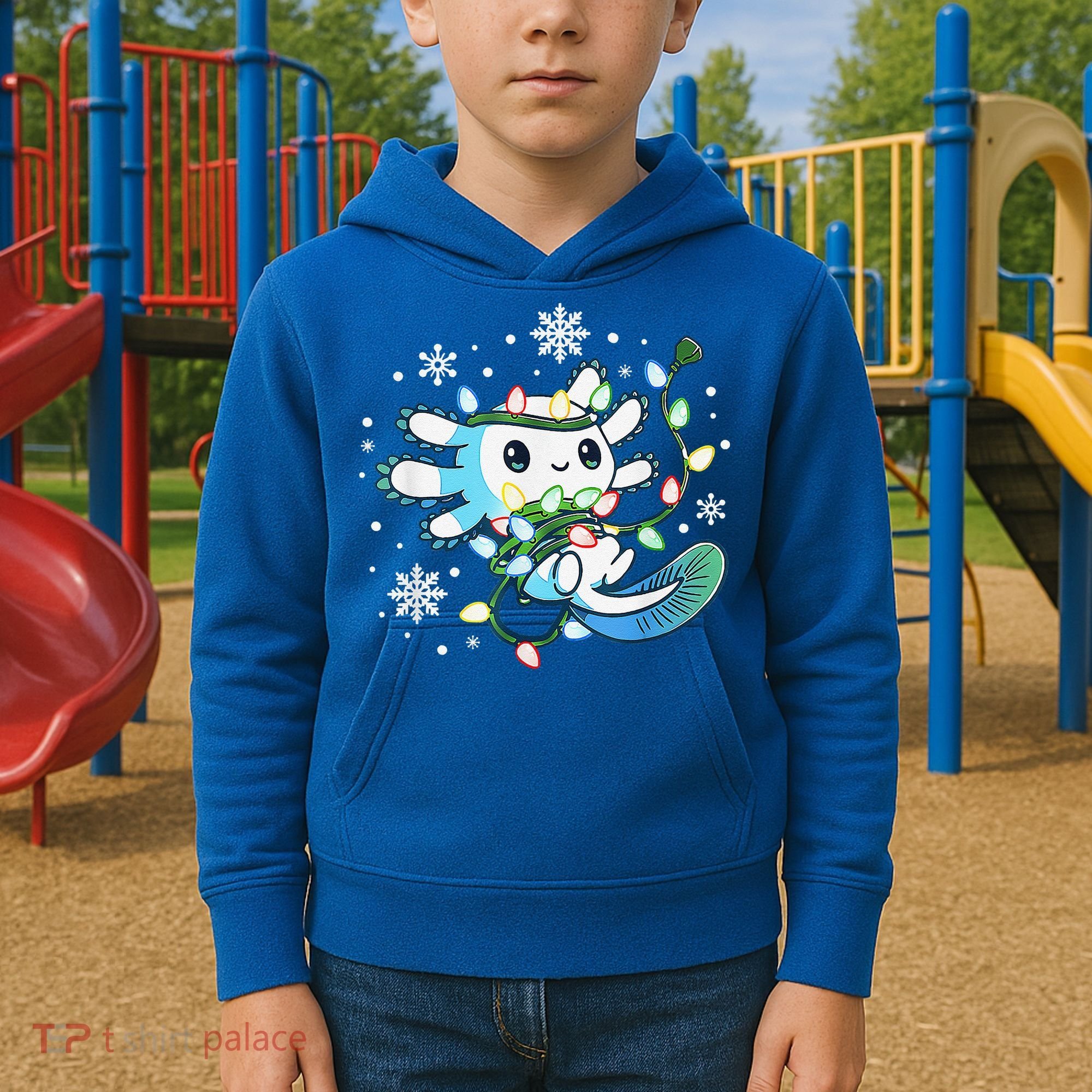 Axolotl Christmas Lights Xmas Tree Pajamas Kids Hoodie
