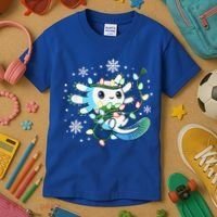 Axolotl Christmas Lights Xmas Tree Pajamas Kids T-Shirt thumb 3