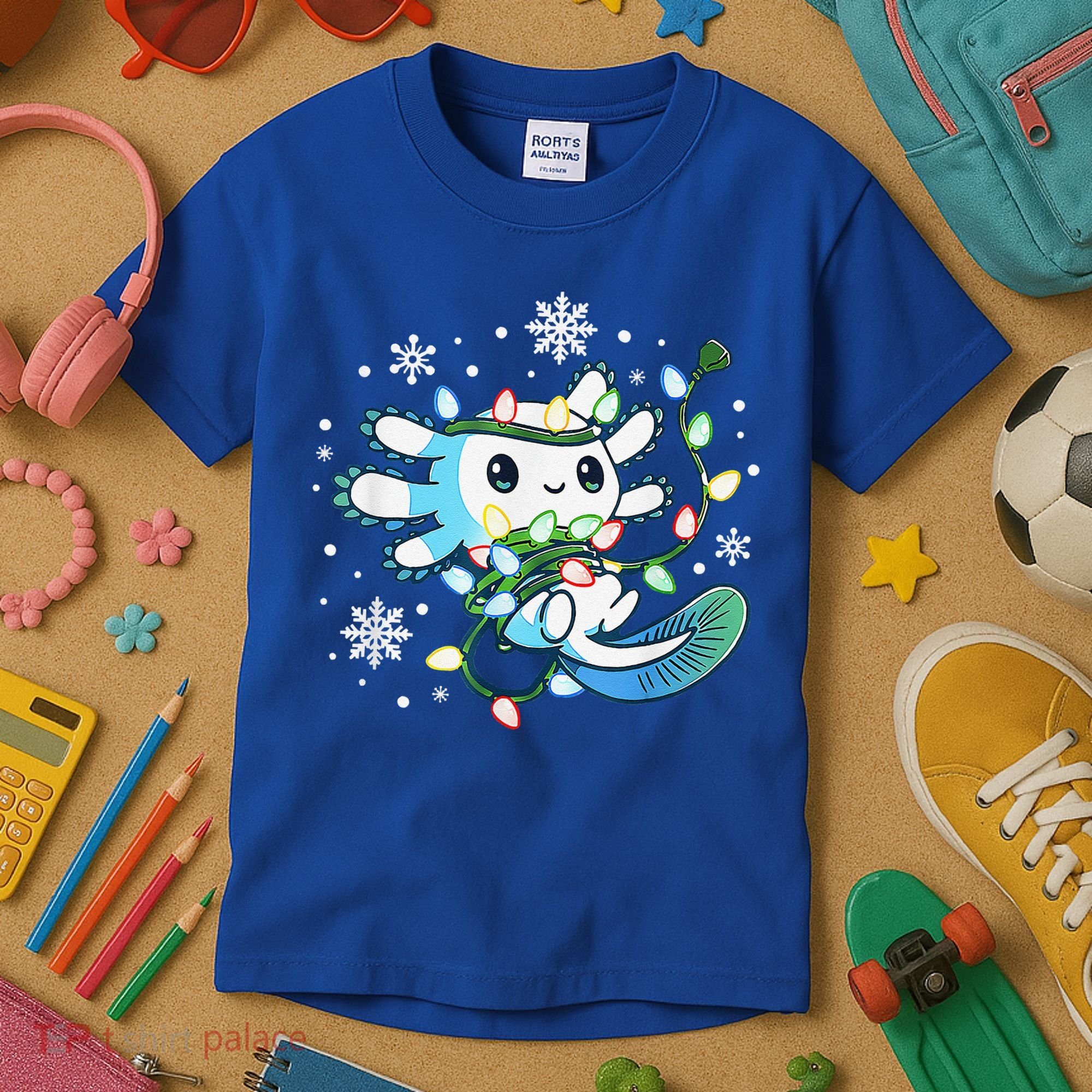 Axolotl Christmas Lights Xmas Tree Pajamas Kids T-Shirt