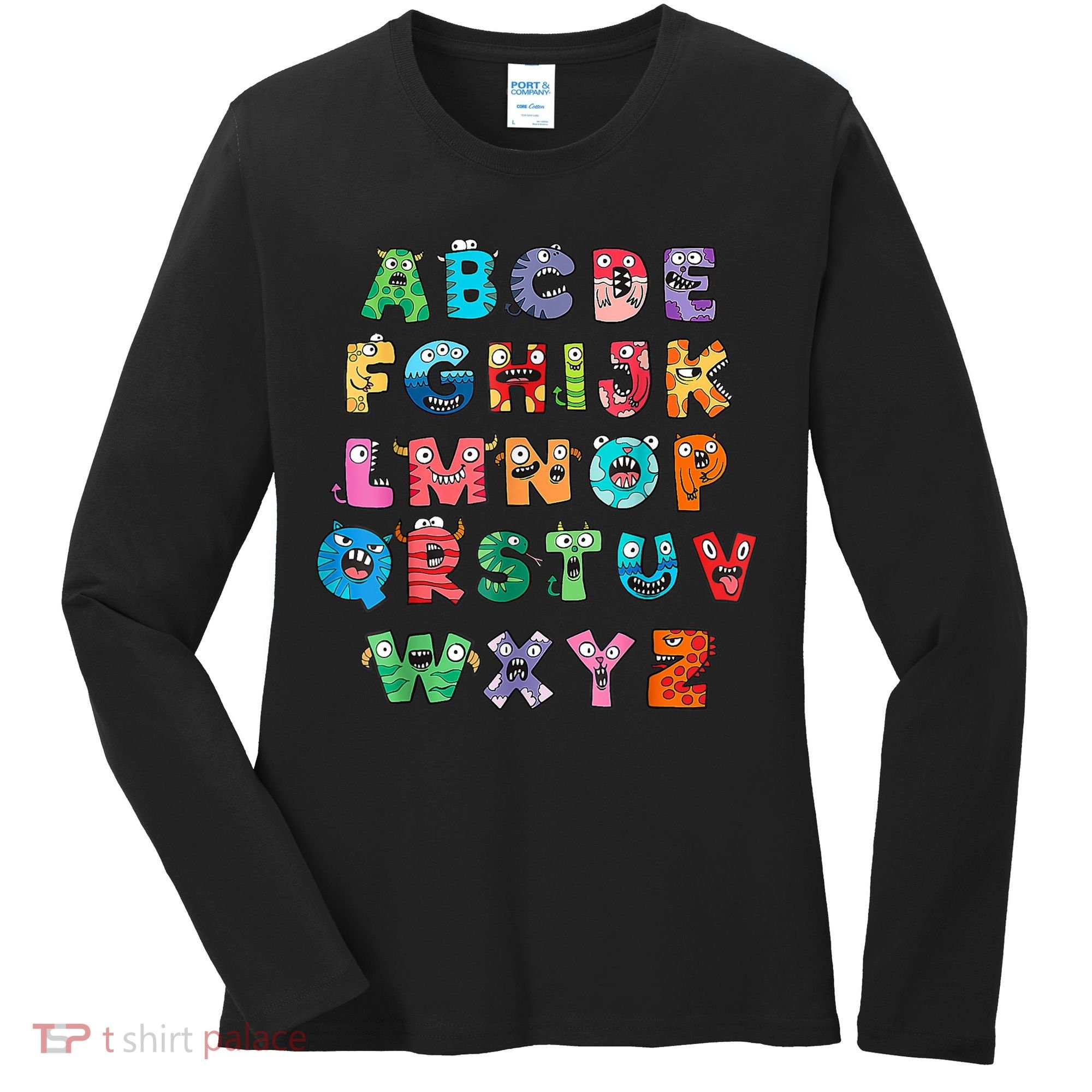 ABC Cute Monster Alphabet Halloween Teacher Costume Women's Long Sleeve Shirt