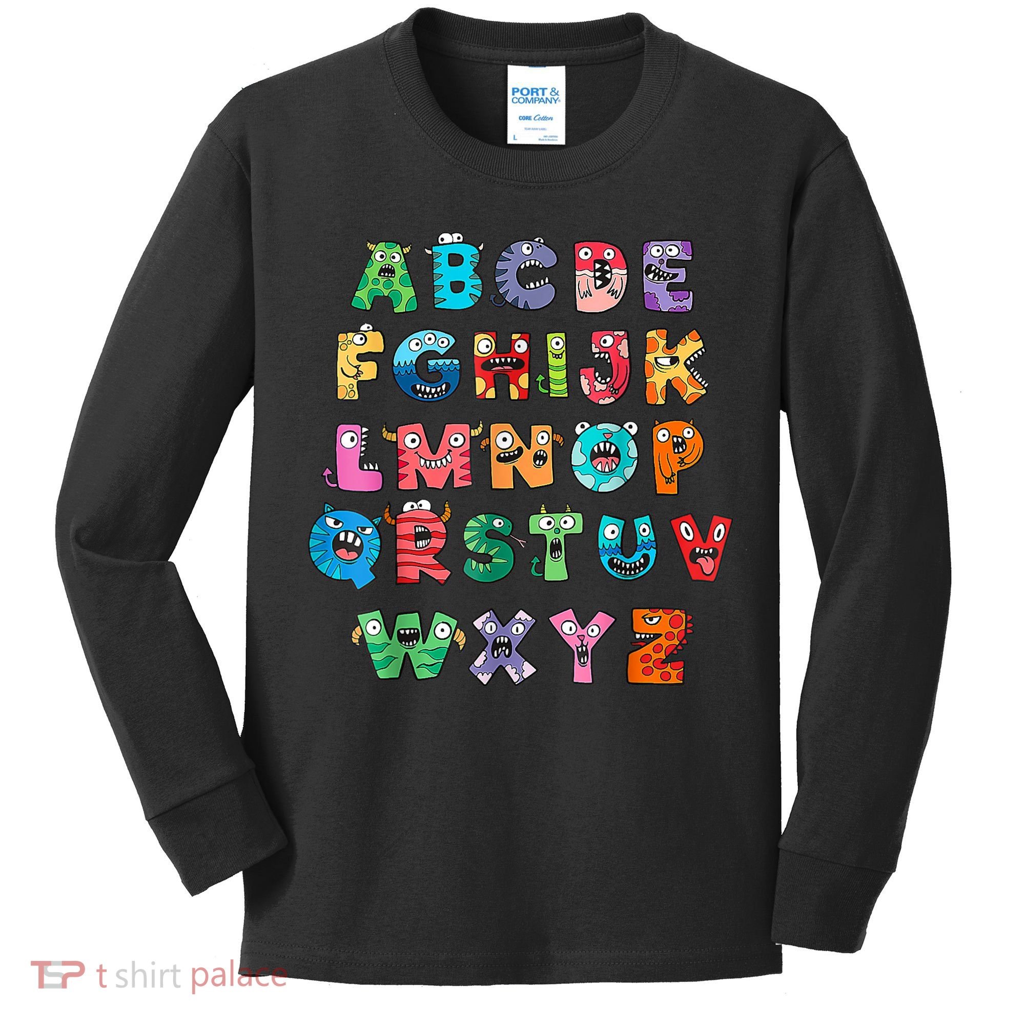 ABC Cute Monster Alphabet Halloween Teacher Costume Kids Long Sleeve Shirt