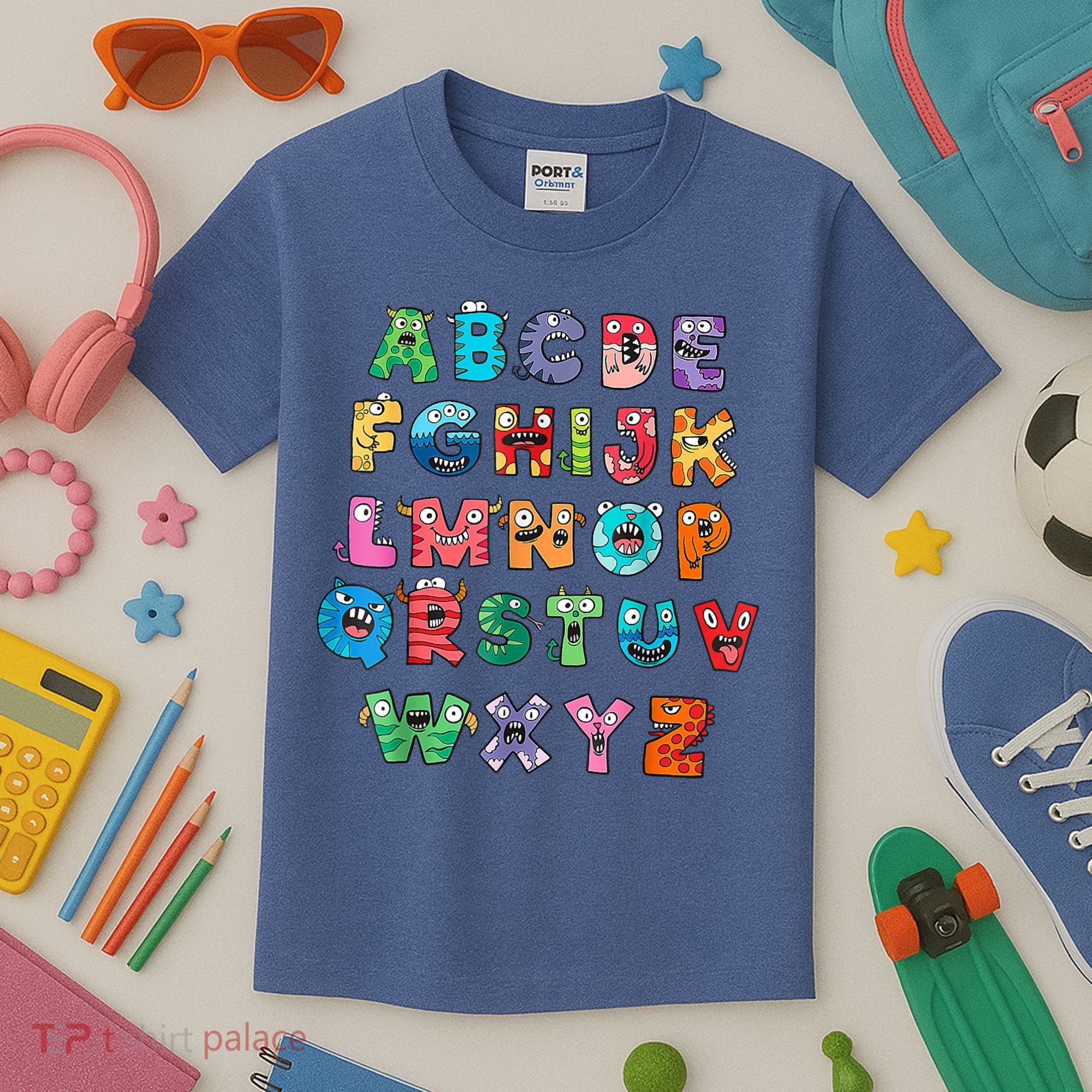 ABC Cute Monster Alphabet Halloween Teacher Costume Kids T-Shirt