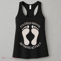 A Closed Mouth Gathers No Feet Funny Pun Corny Dad Joke Women's Tank Top thumb 3