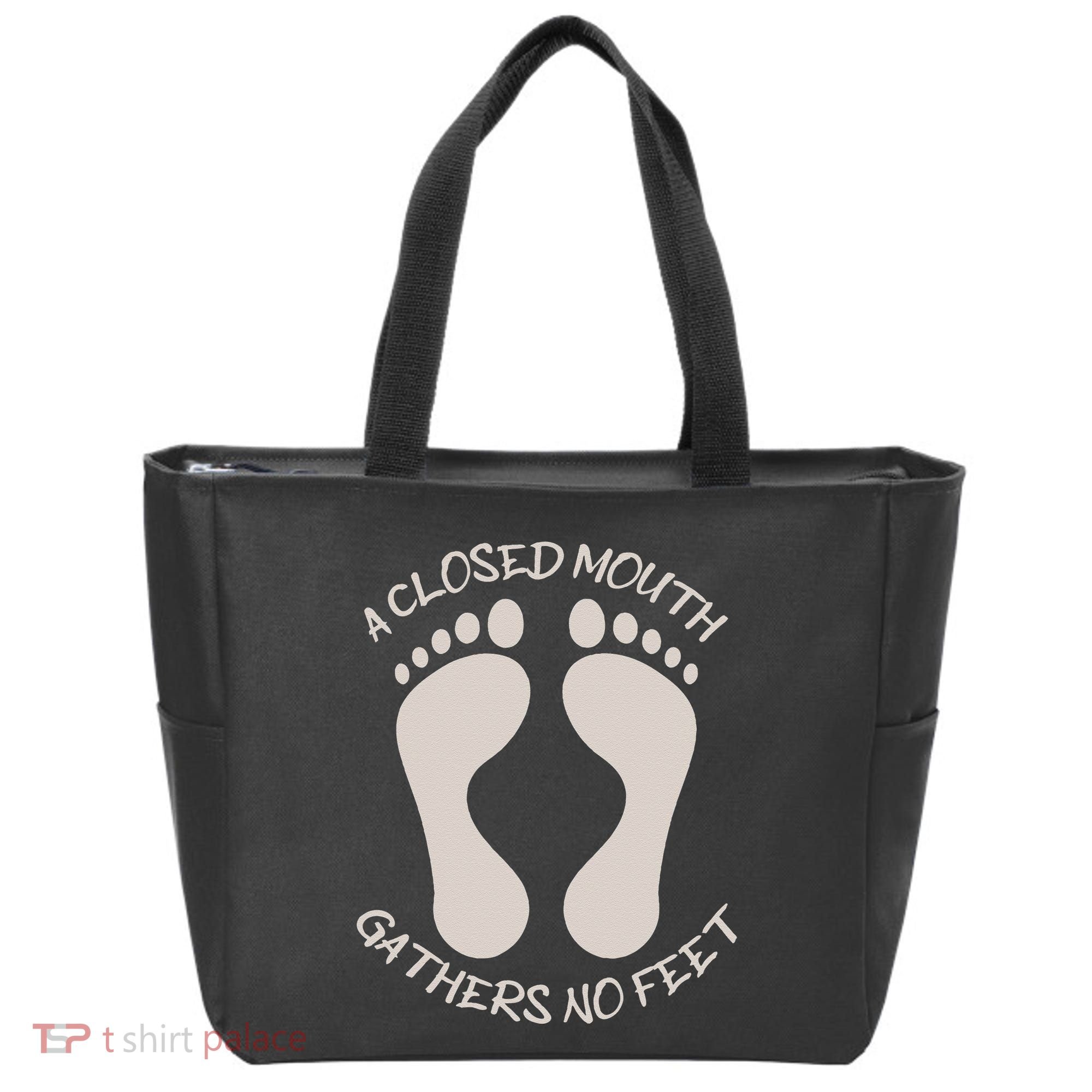 A Closed Mouth Gathers No Feet Funny Pun Corny Dad Joke Tote Bag