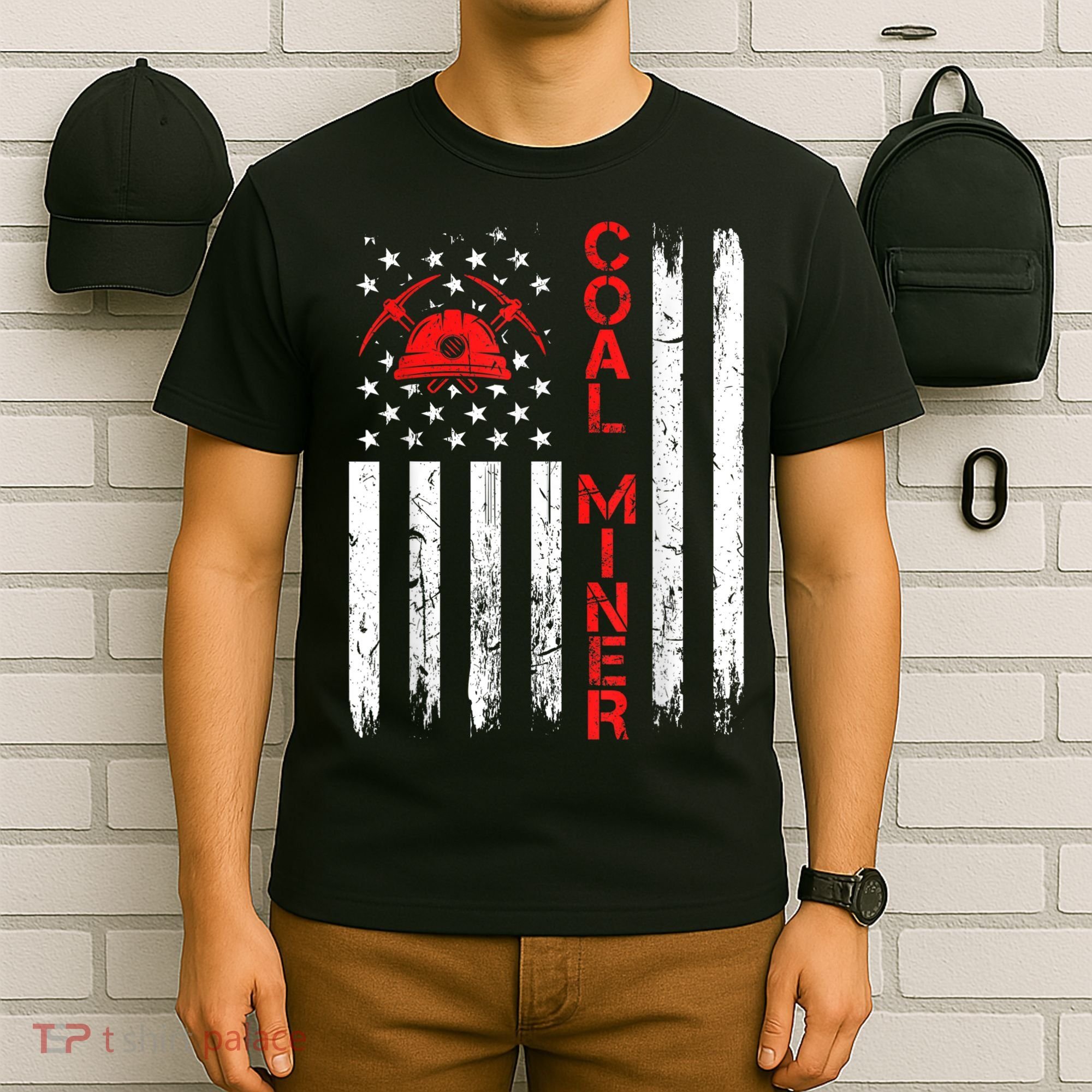 American Coal Miner USA Flag Tough Worker T-Shirt