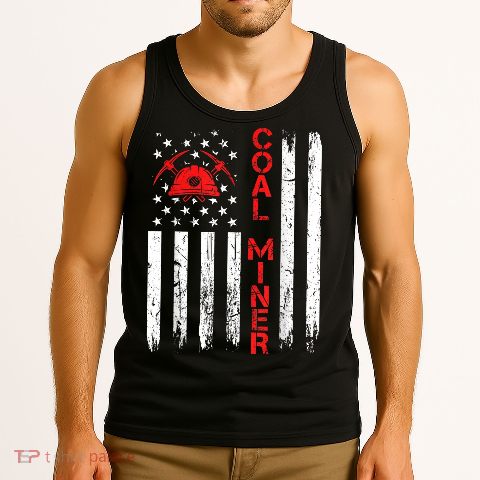 American Coal Miner USA Flag Tough Worker Tank Top