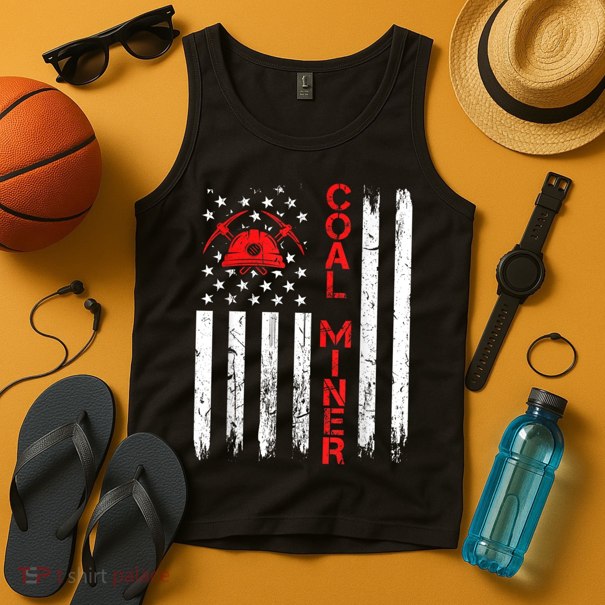 American Coal Miner USA Flag Tough Worker Tank Top