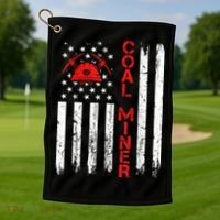 American Coal Miner USA Flag Tough Worker Golf Towel thumb 1