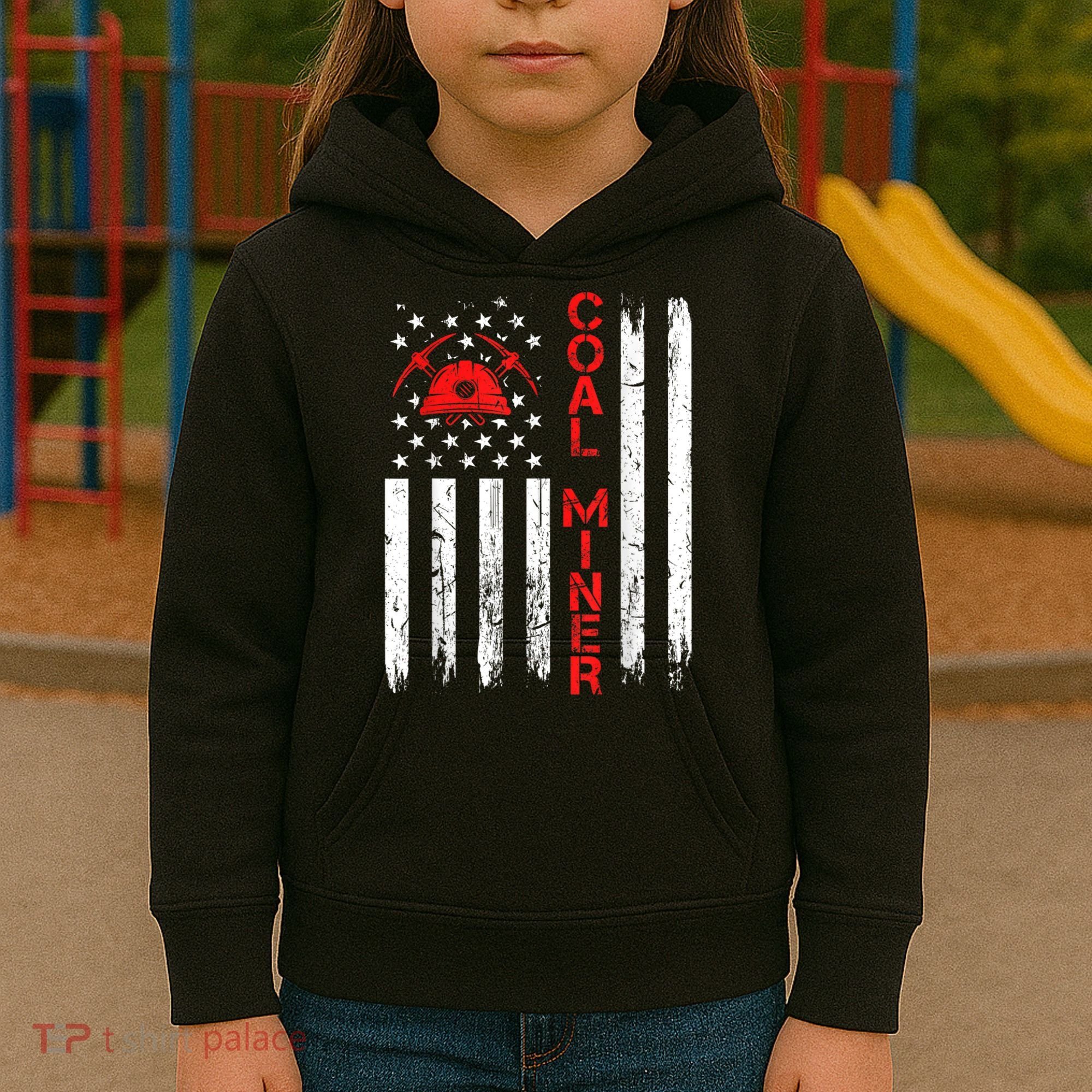 American Coal Miner USA Flag Tough Worker Kids Hoodie