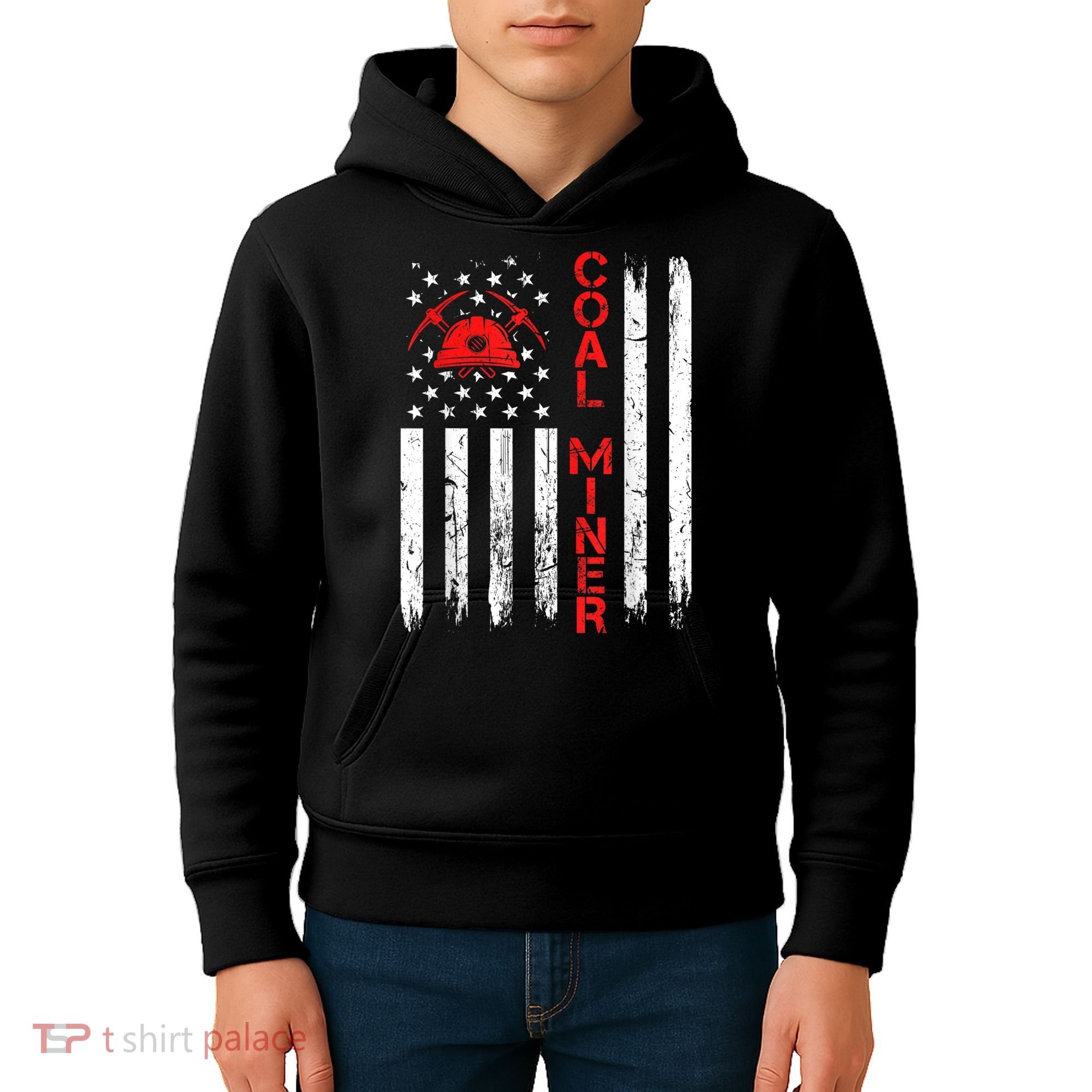 American Coal Miner USA Flag Tough Worker Kids Hoodie