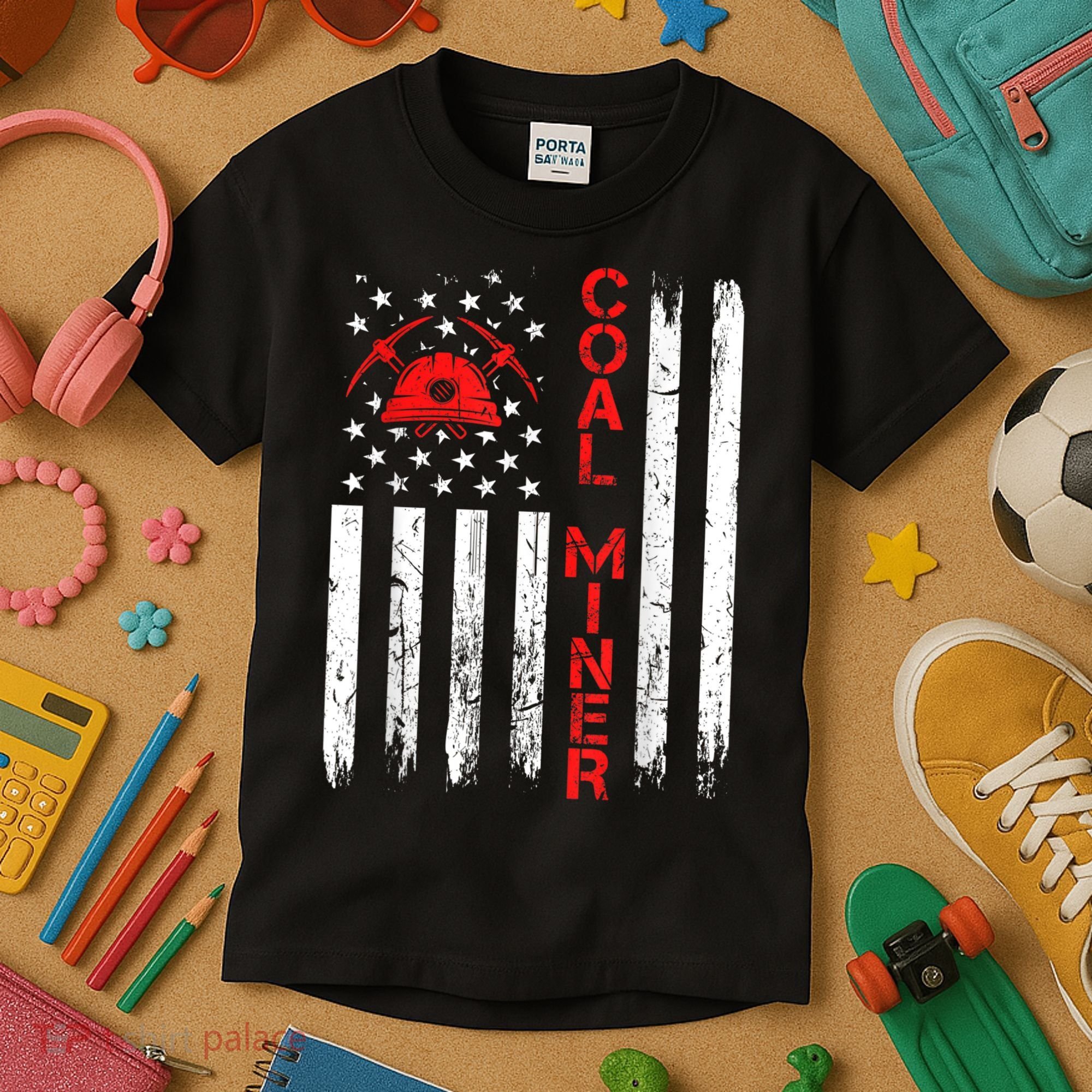 American Coal Miner USA Flag Tough Worker Kids T-Shirt