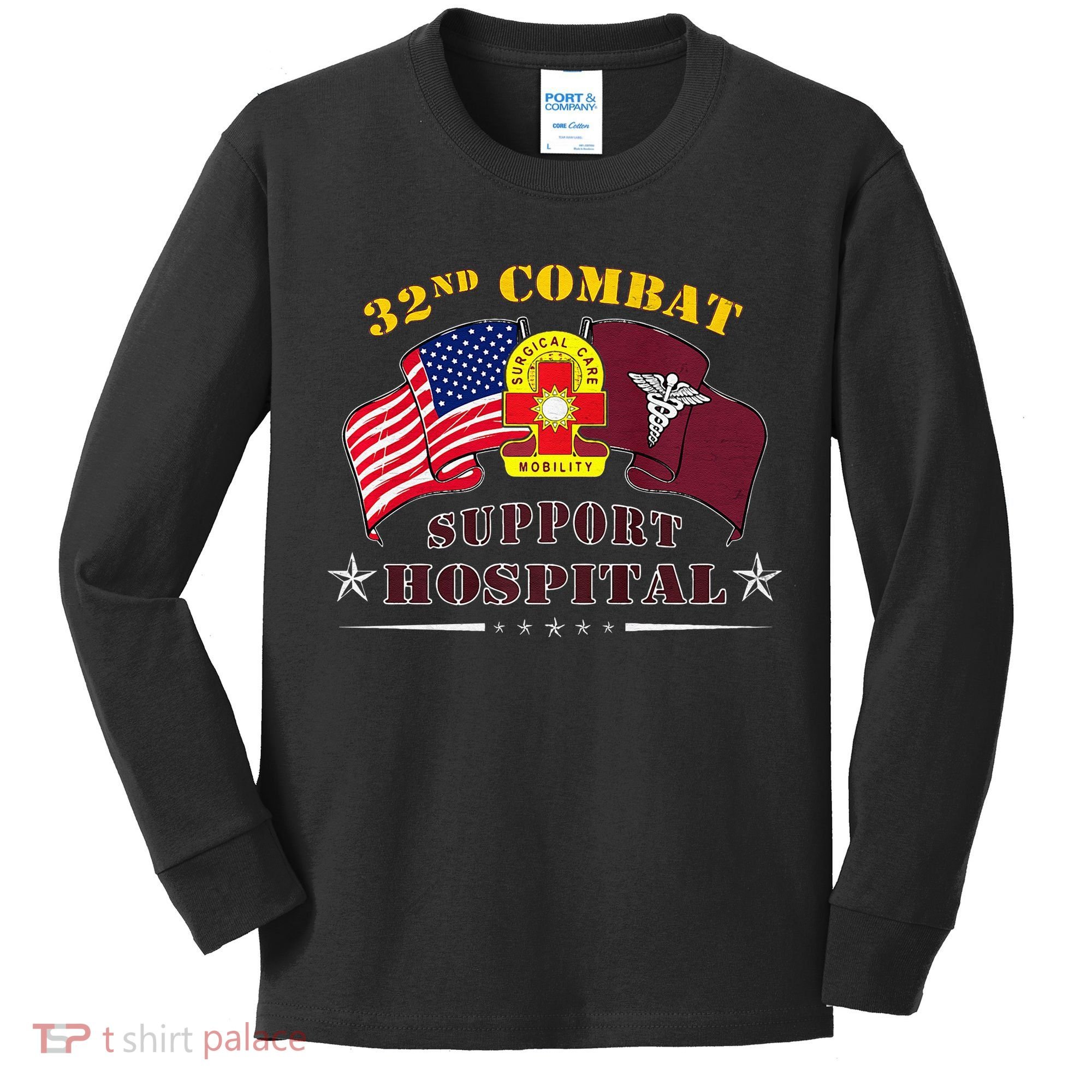 Army Combat Medic 32nd Combat Support Hospital Veteran Kids Long Sleeve Shirt