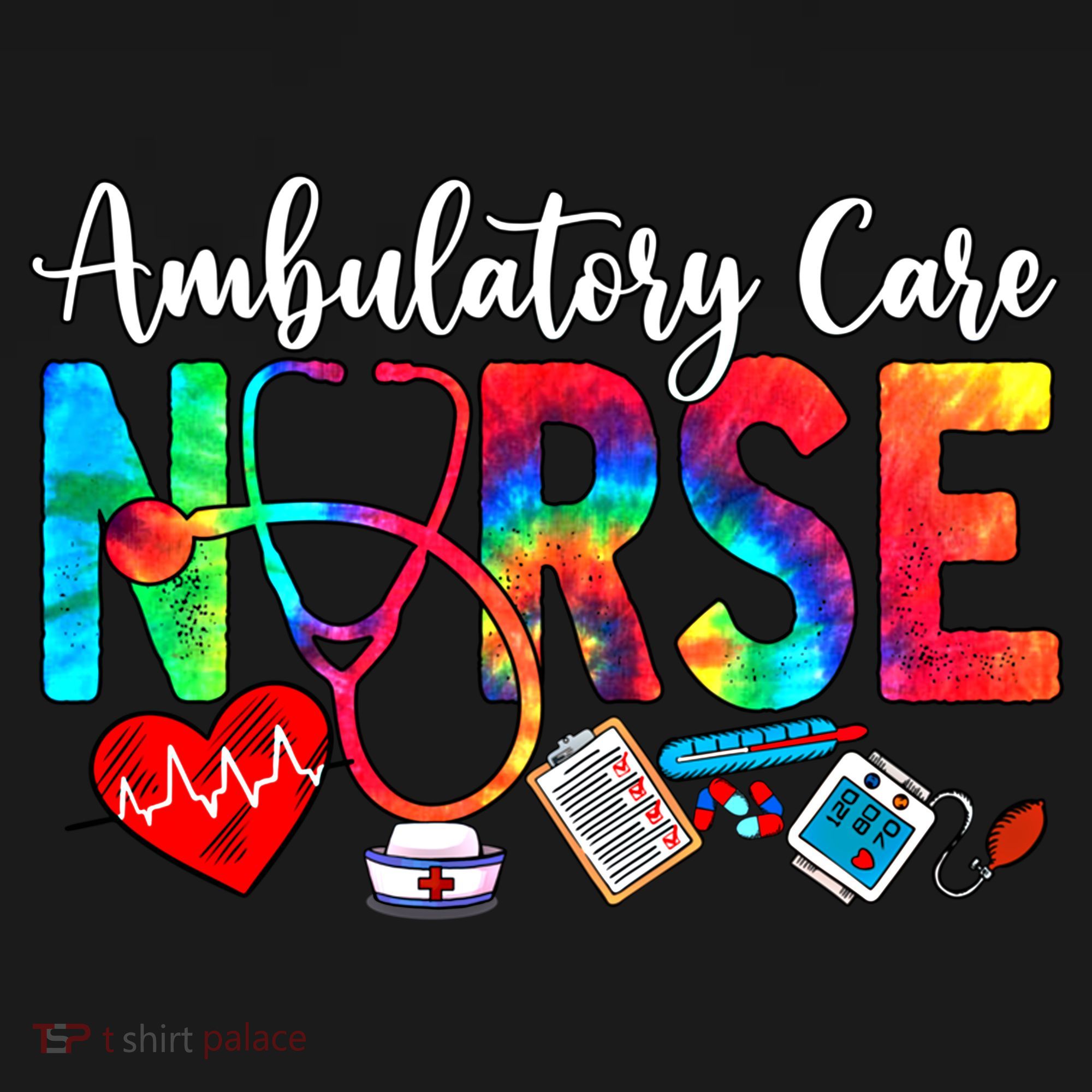 Ambulatory Care Nurse Tie Dye Love Heart Stethoscope Gift USA-Made Doggie Bandana