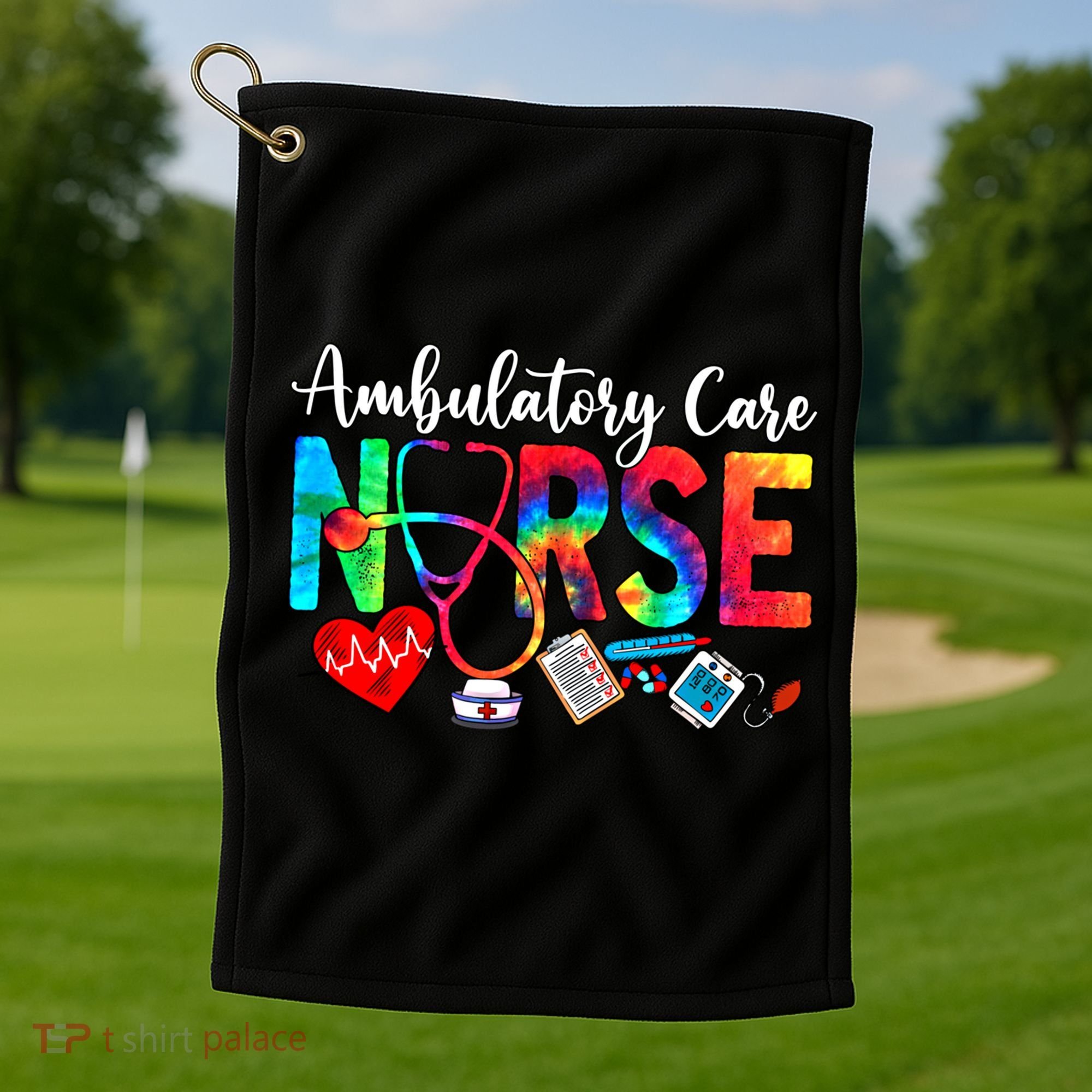 Ambulatory Care Nurse Tie Dye Love Heart Stethoscope Gift Golf Towel