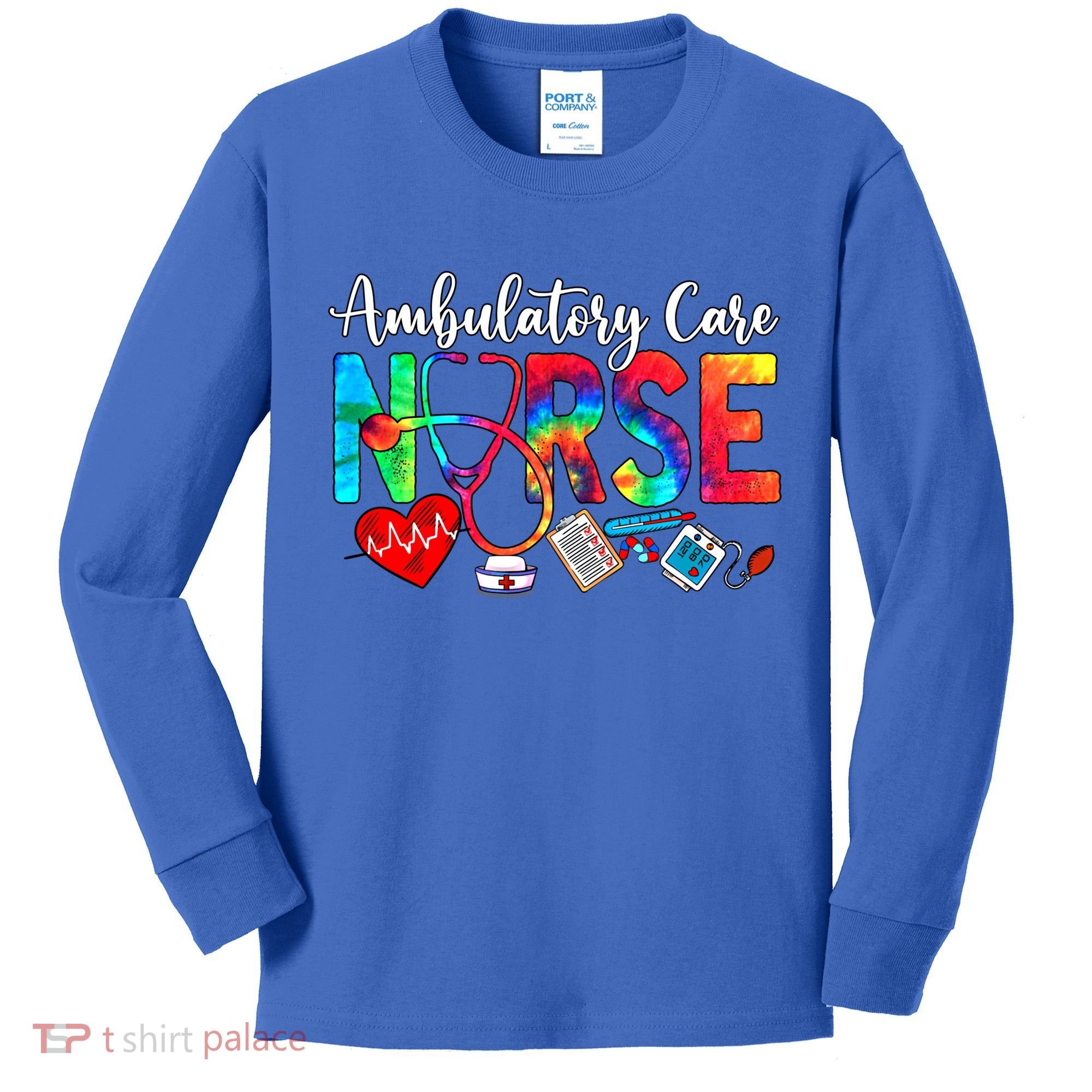 Ambulatory Care Nurse Tie Dye Love Heart Stethoscope Gift Kids Long Sleeve Shirt
