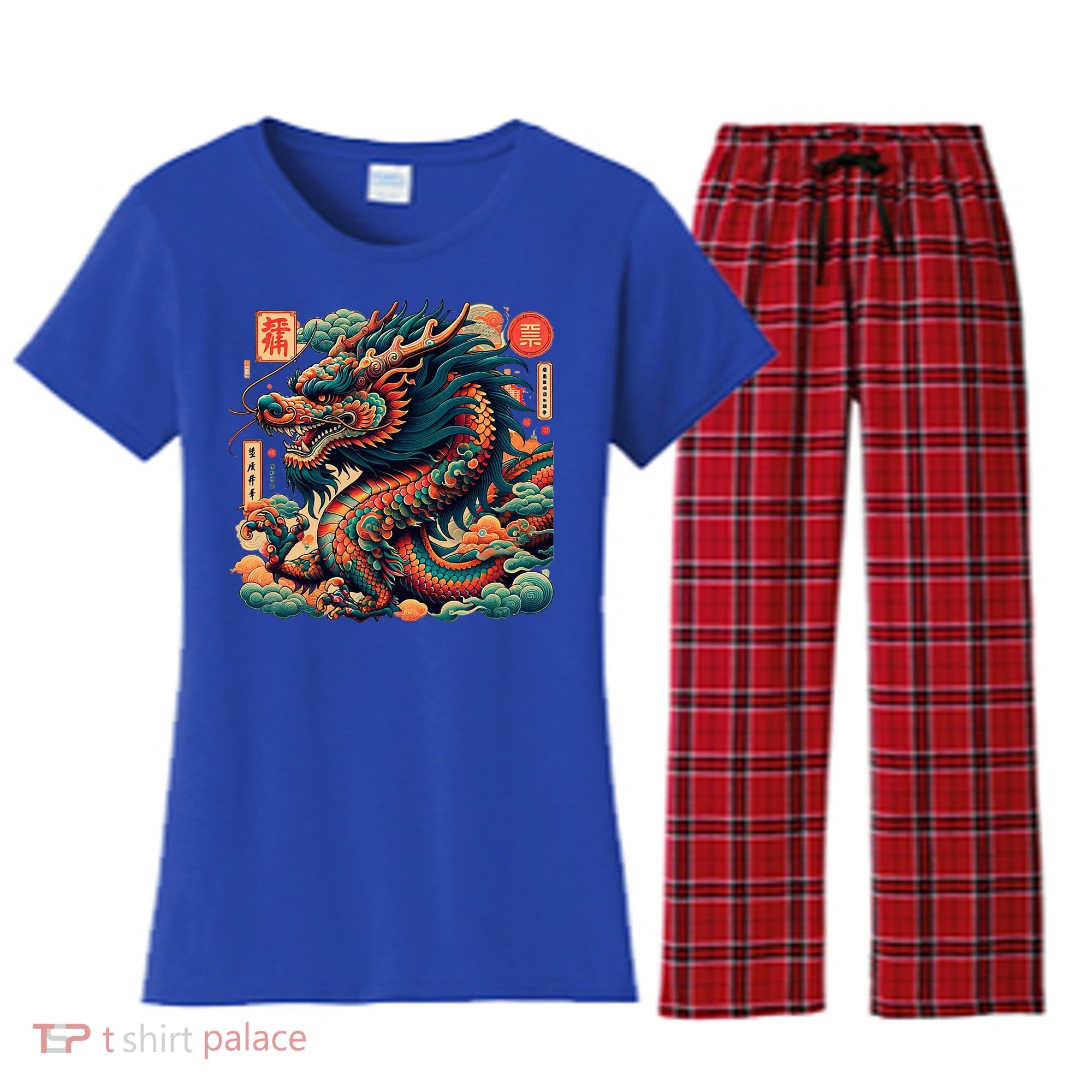 Animated Chinese New Year Dragon 2024  Women's Flannel Pajama Set