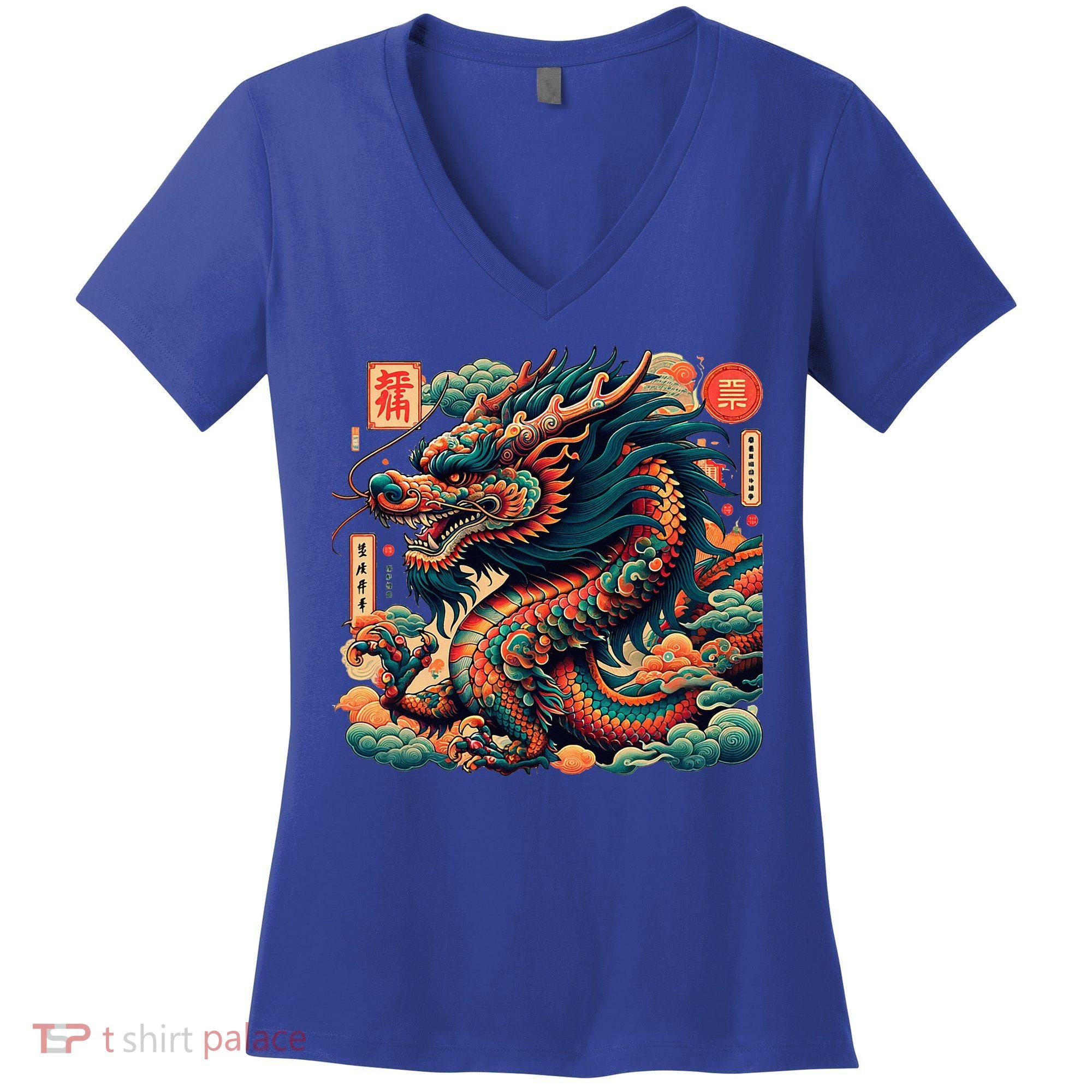 Animated Chinese New Year Dragon 2024  Women's V-Neck T-Shirt