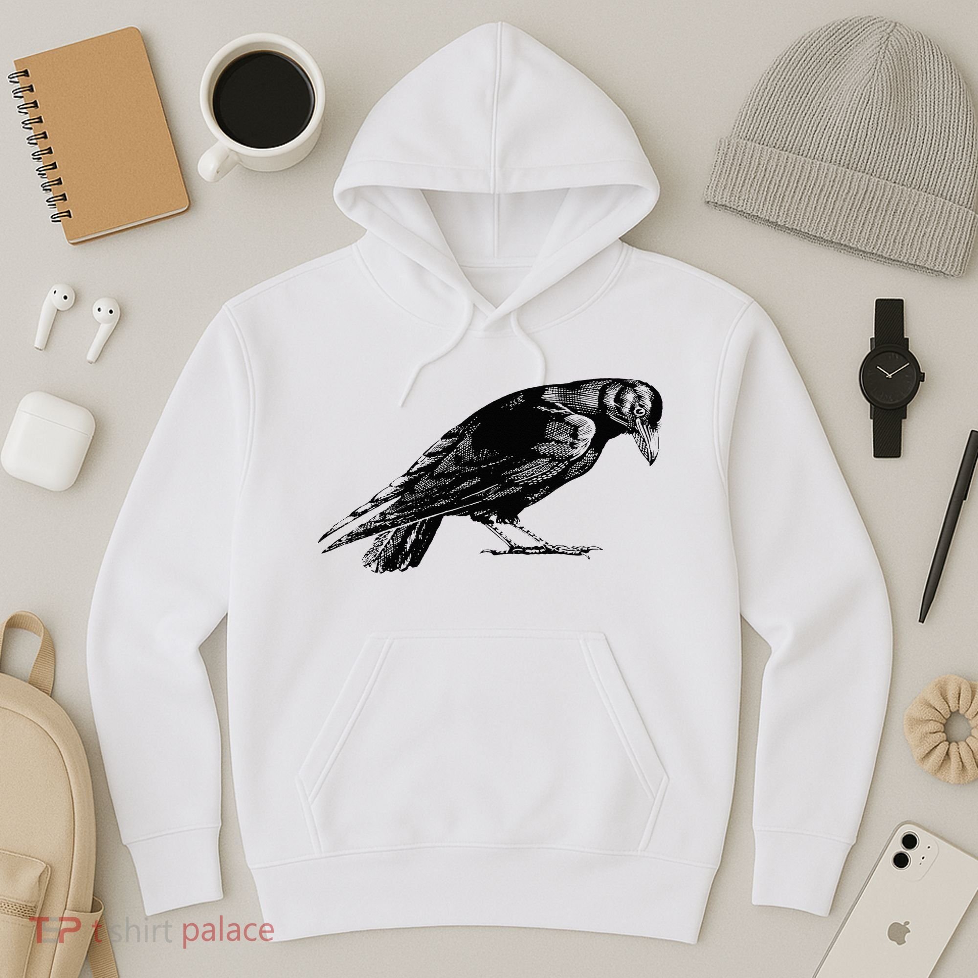 Antique Crow or Raven Hoodie