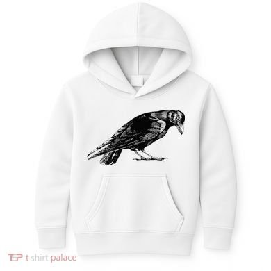 Antique Crow or Raven Kids Hoodie