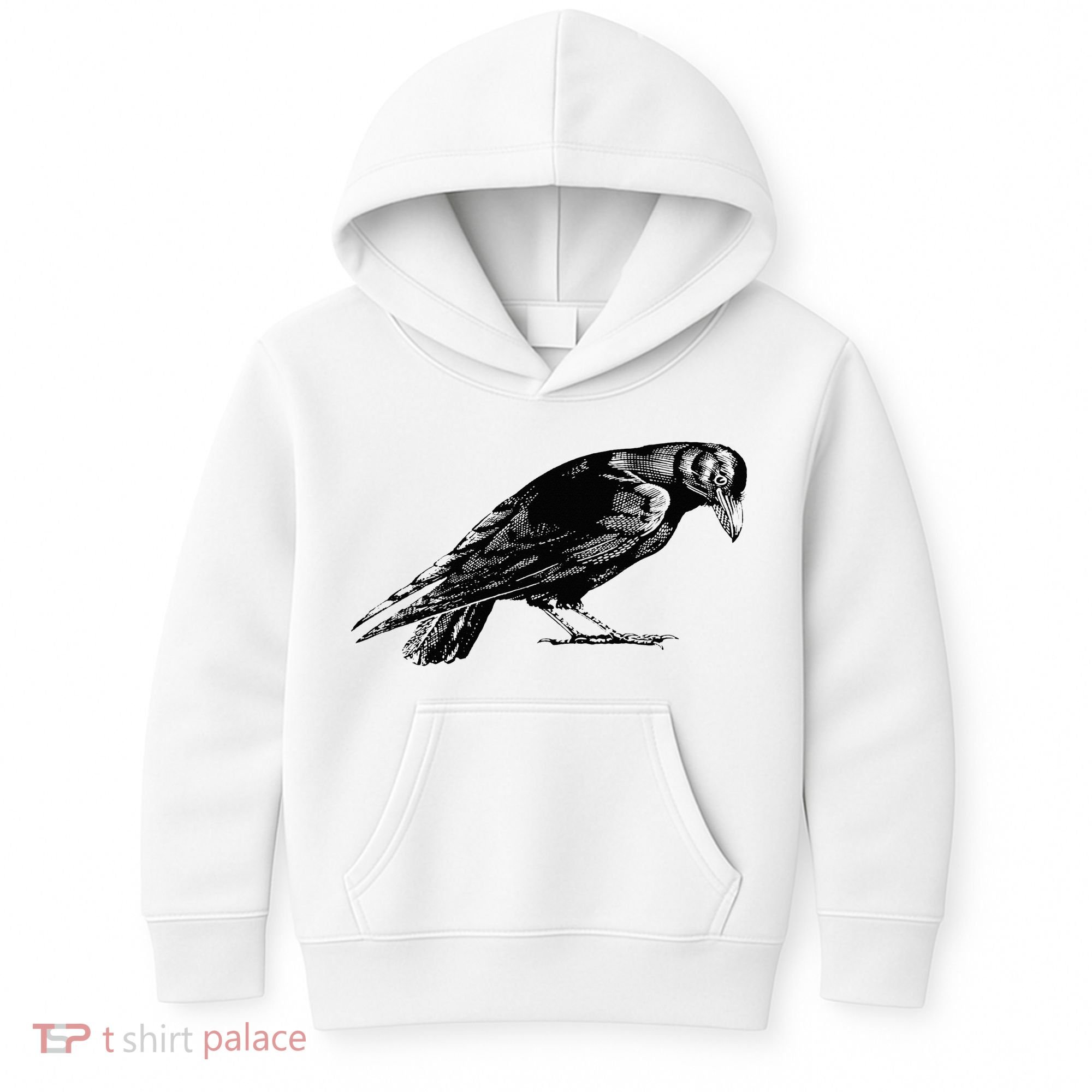 Antique Crow or Raven Kids Hoodie